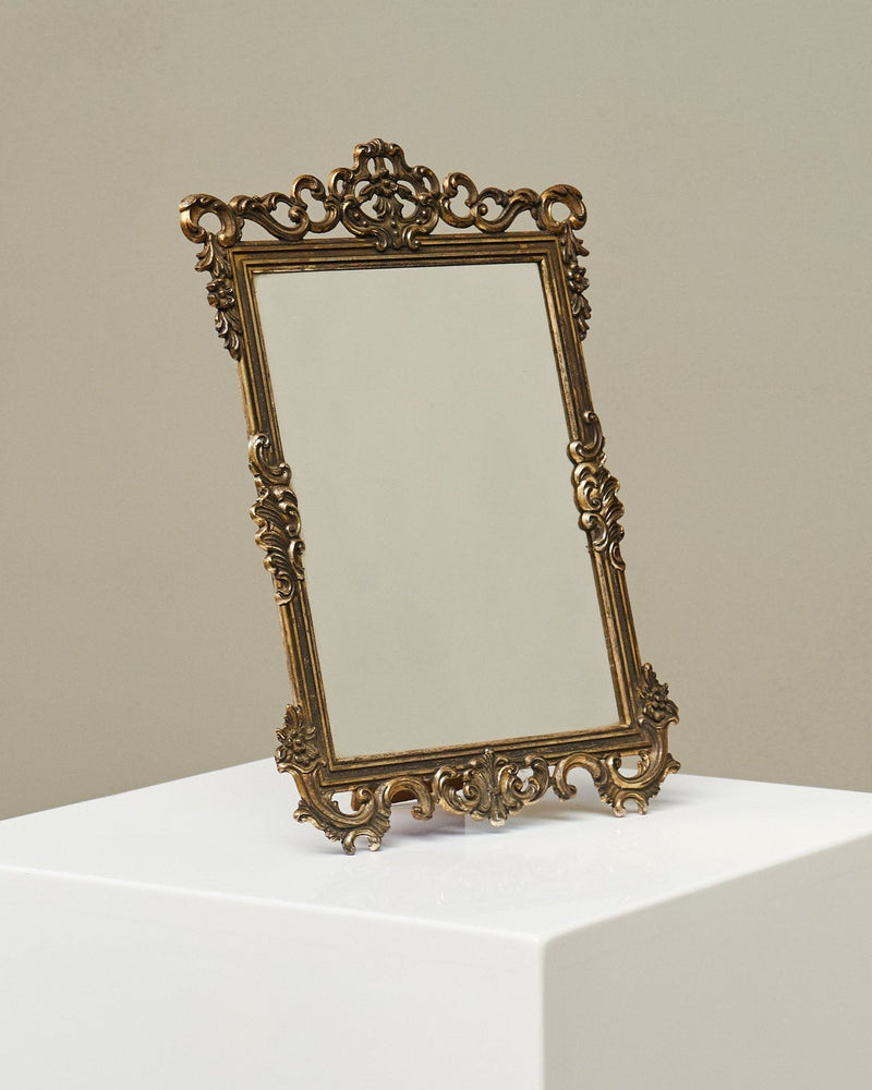 Ornate Italian Table Mirror in Patinated Silver Plated Brass, Mid 20th Century by ORNAMENTUM | The Oblist