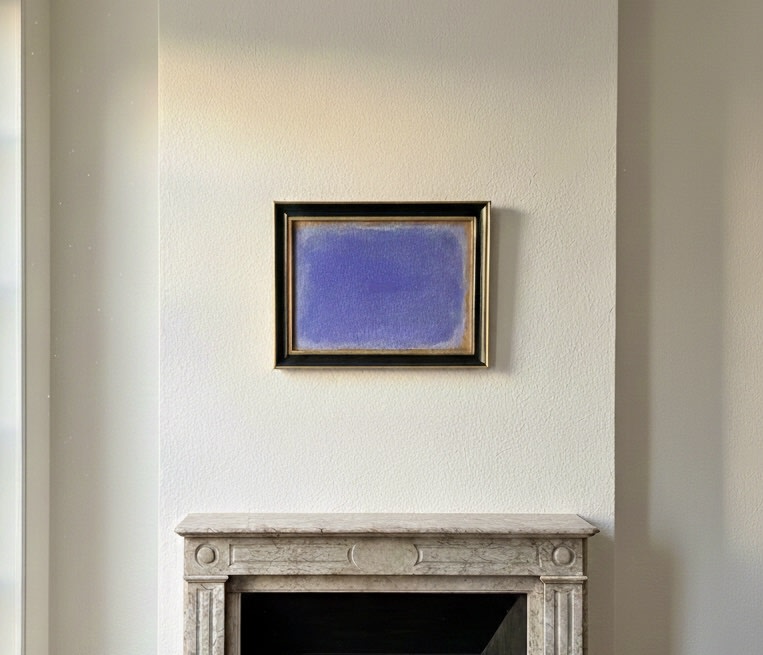 Color Studies: Mauve no. V — framed painting on wall above marble mantel