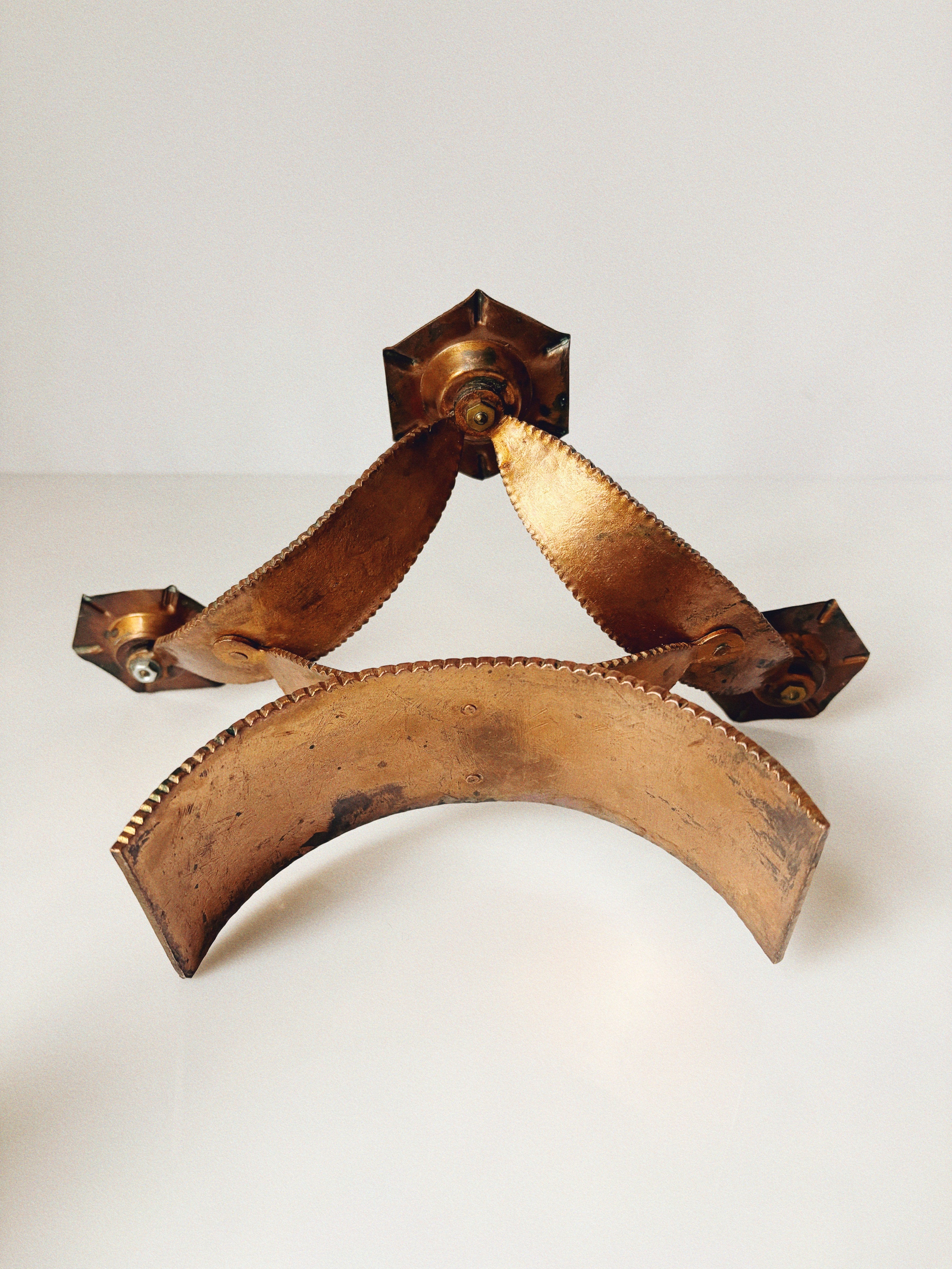 Mid Century Hammered Metal Candlestick, Poland — back view highlighting textured metal finish