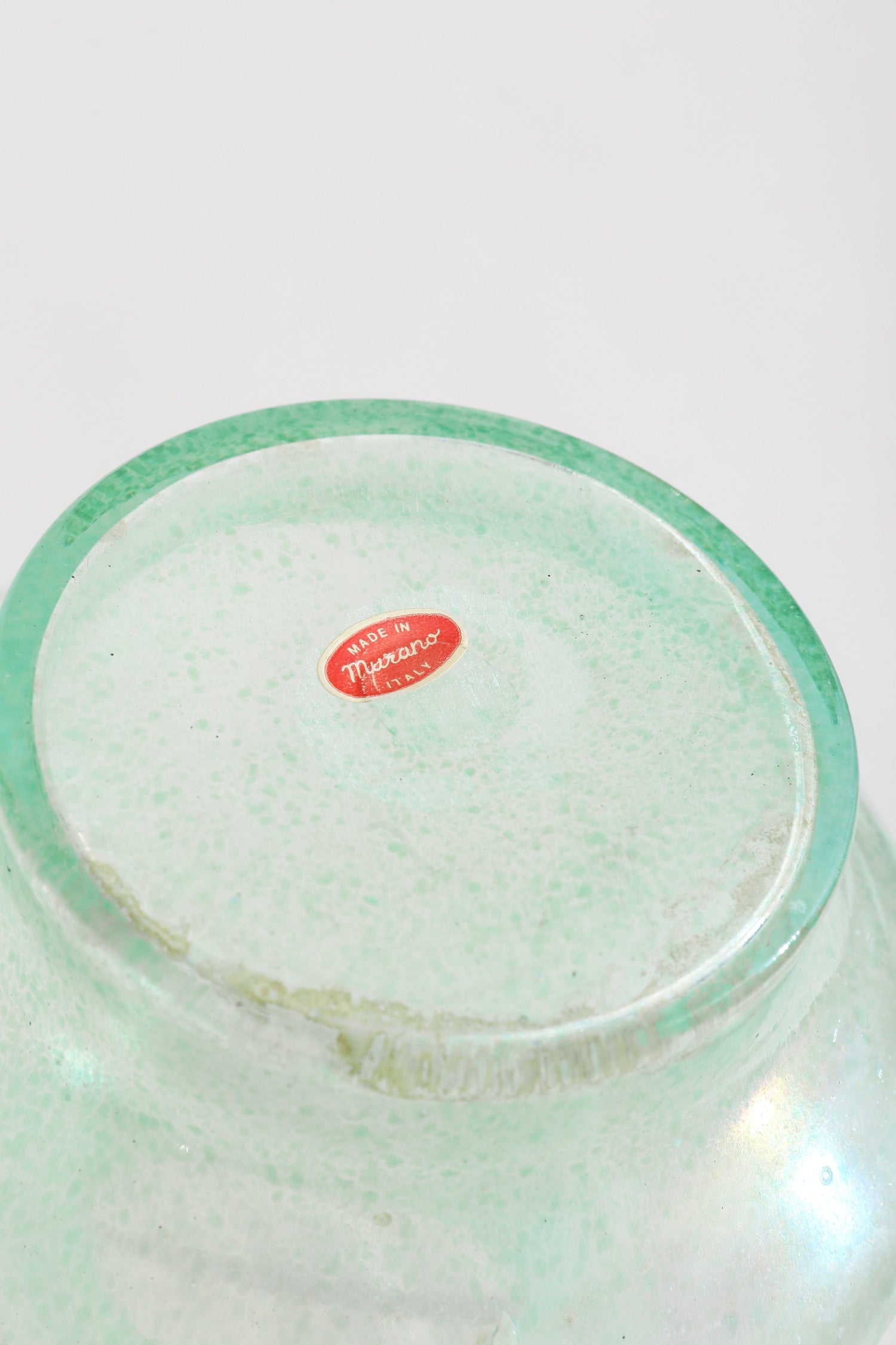 Italian Murano Glass Amphora — bottom view showing green glass texture