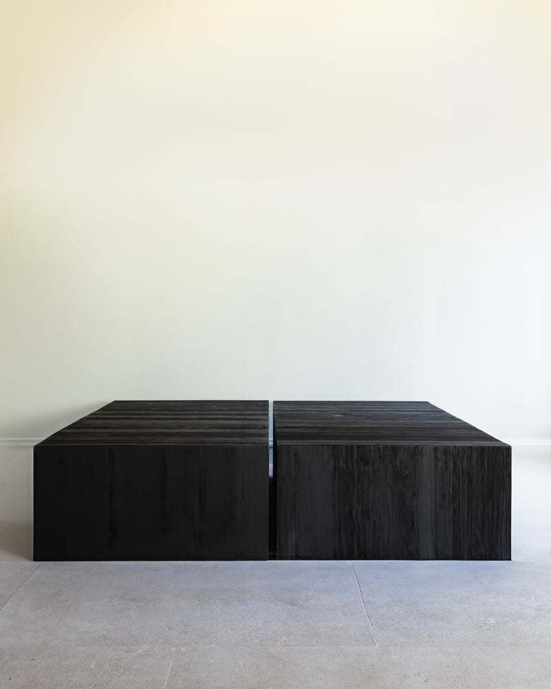 Modern black wood Carla coffee table with geometric block design