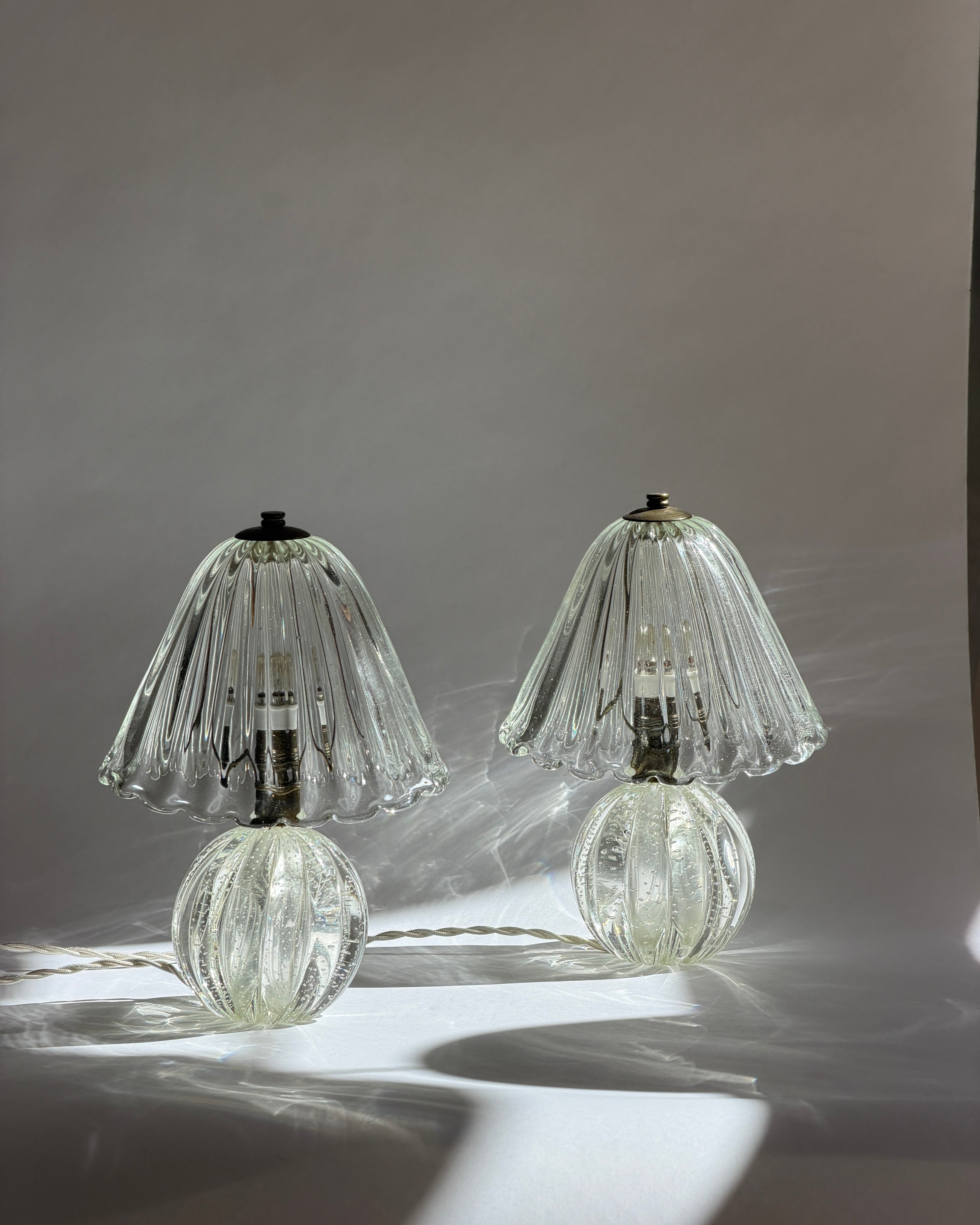 Vintage clear Murano glass table lamp  — lifestyle setting