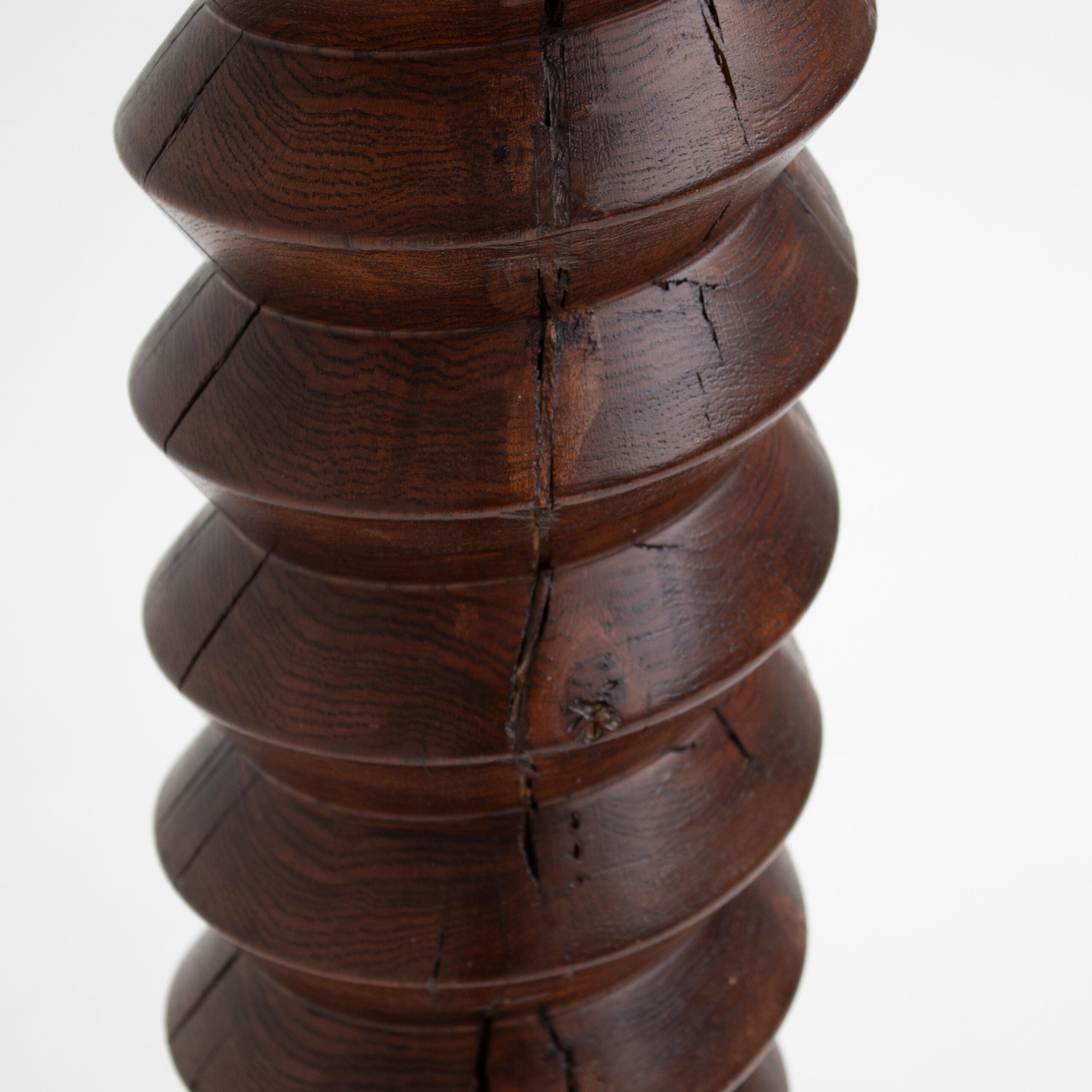 Brutalist Hand-Carved Wooden Pedestal in Solid Oak — alternate view