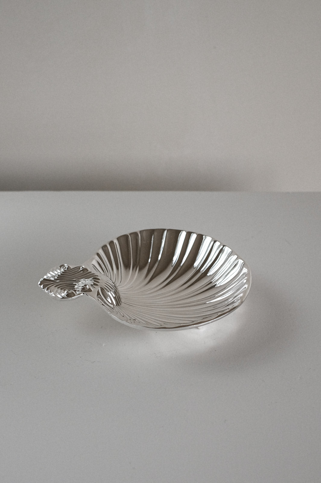 Silver-Plated Shell Tray — angled view on light-colored surface