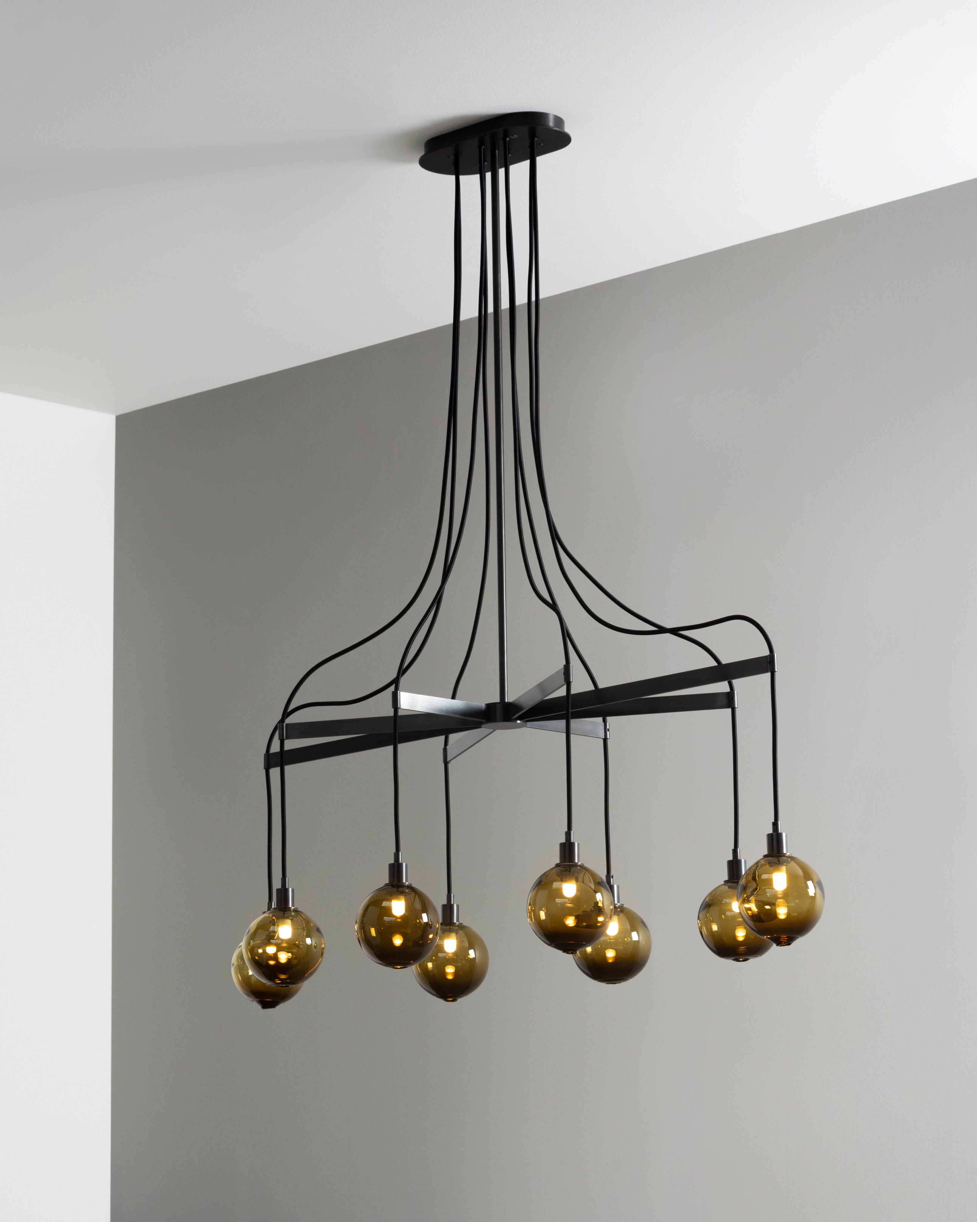 SkLO Drape Arm 8 Chandelier - Olivin glass, Dark Oxidized finish — alternate view