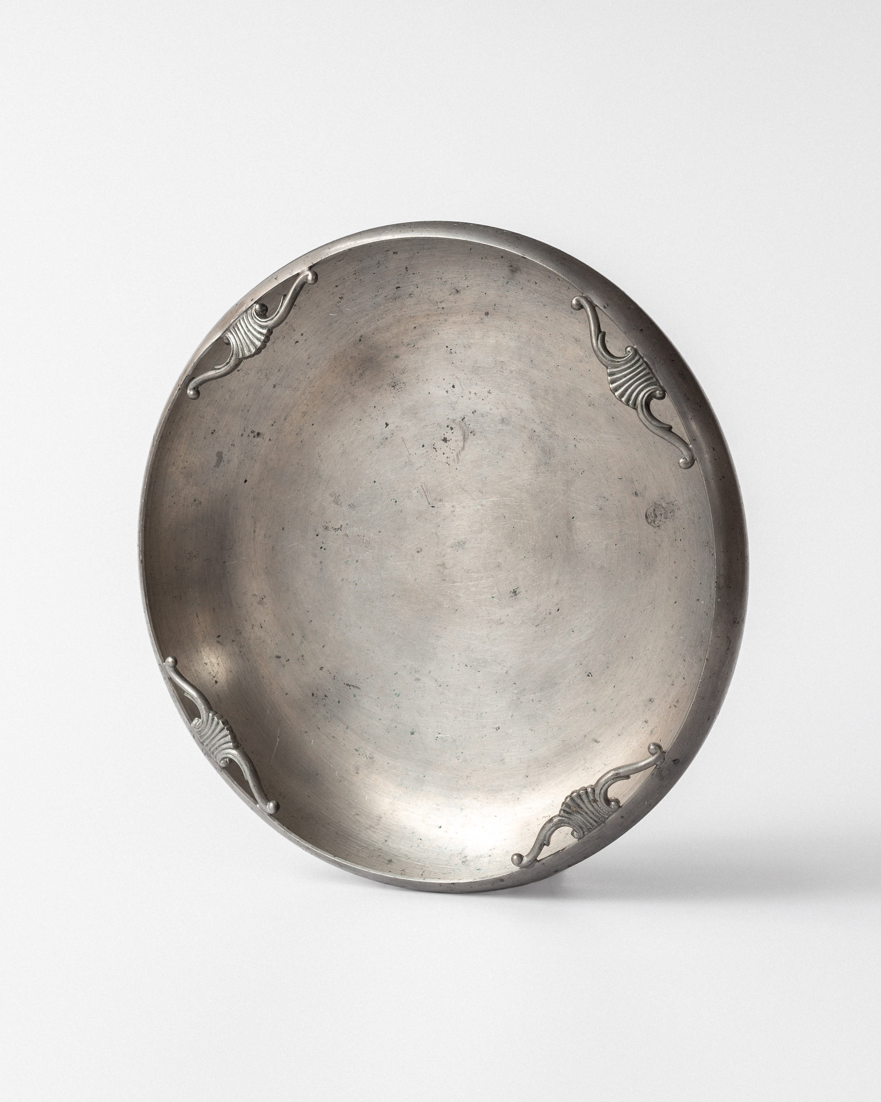 Art Deco Pewter Bowl by Sylvia Stave, Sweden, 1932 — close-up of pewter surface with decorative accents