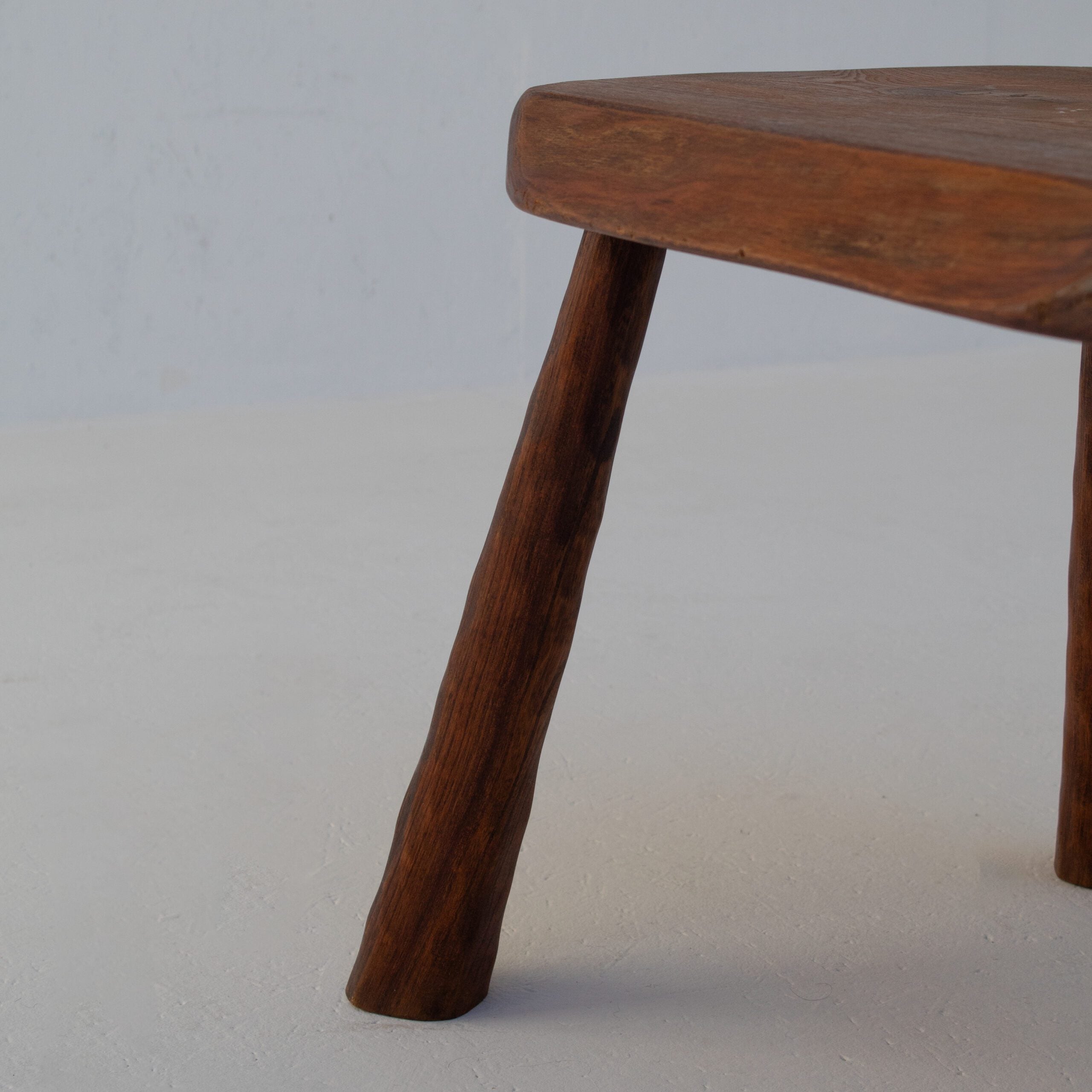 Brutalist Solid Wood Side Table in Oak — angled view highlighting rustic wooden legs
