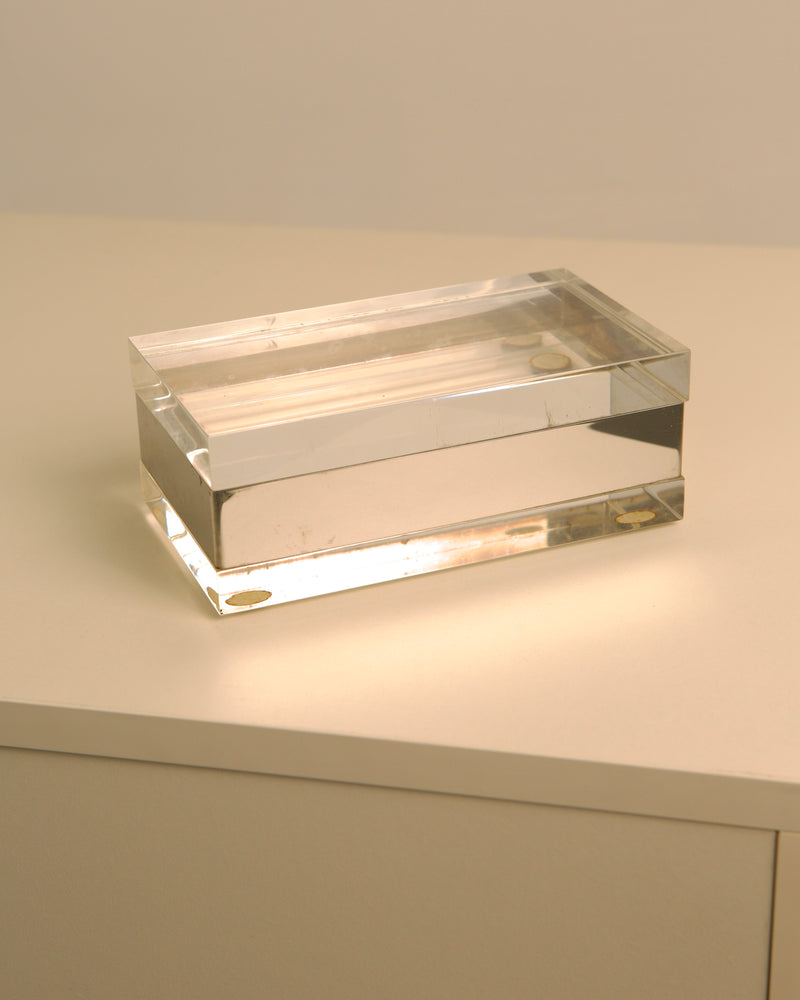 Clear acrylic rectangular box with transparent layers, 1970s Italian design