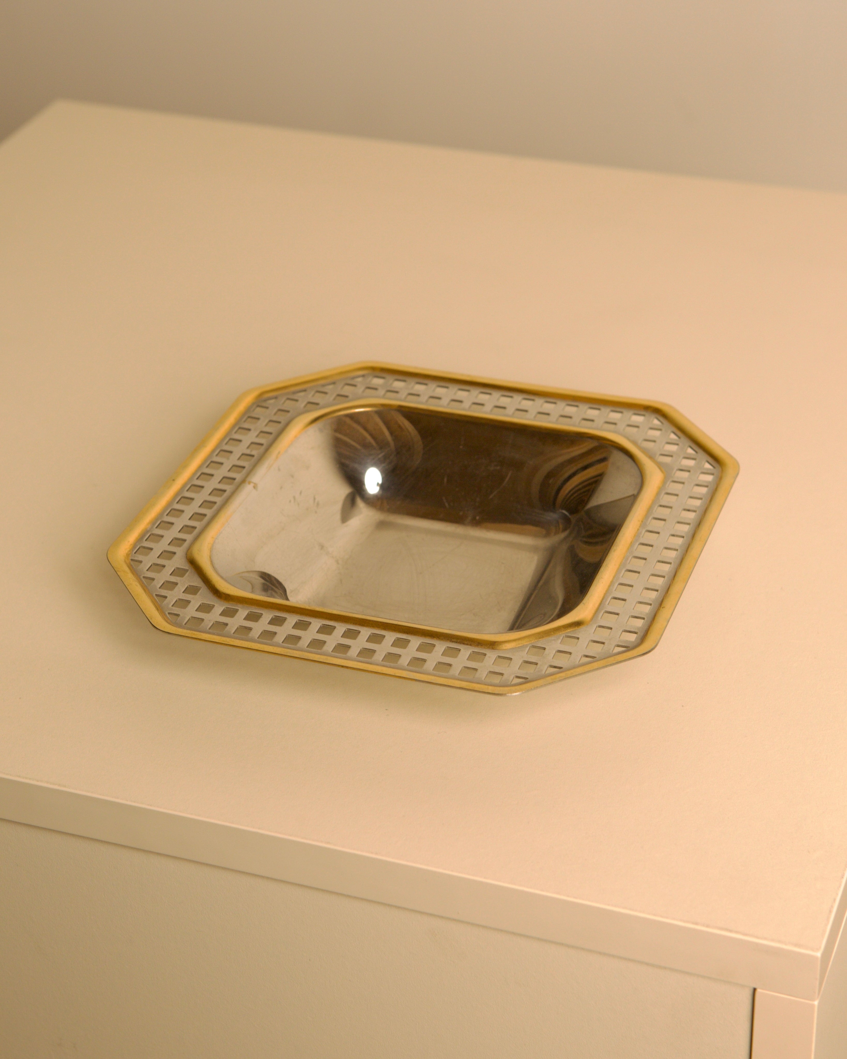 80s Italian gilt and silver-plated metal valet tray by Treaptyque | The Oblist