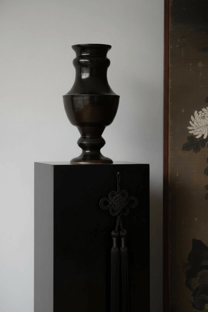Brun Foncé Vase in Ceramic — close-up on dark ceramic surface