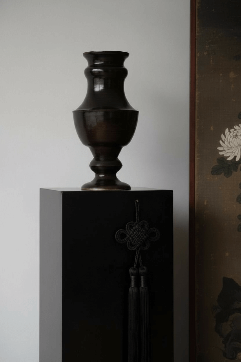 Brun Foncé Vase in Ceramic — close-up on dark ceramic surface