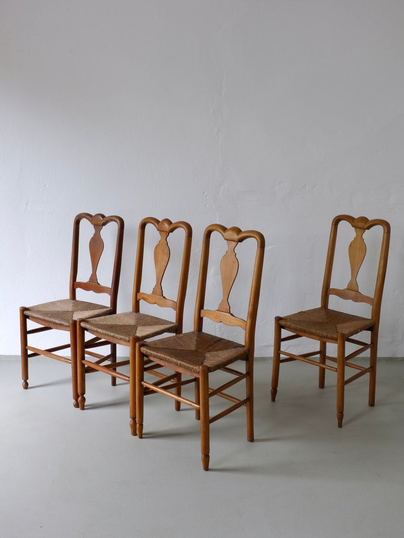 Rustic Rush Seat Chairs, Belgium 1940s by Veter Vintage | The Oblist — handcrafted wood, natural finish