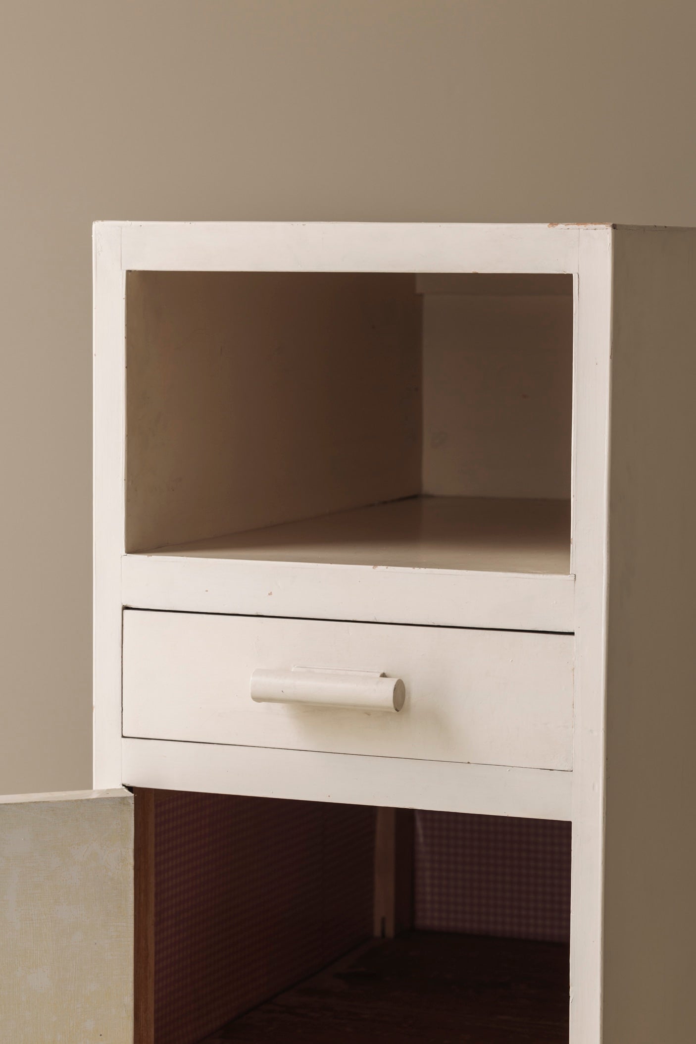 Elegant Modernist Cabinet from the 1930s — back view showing white wood finish