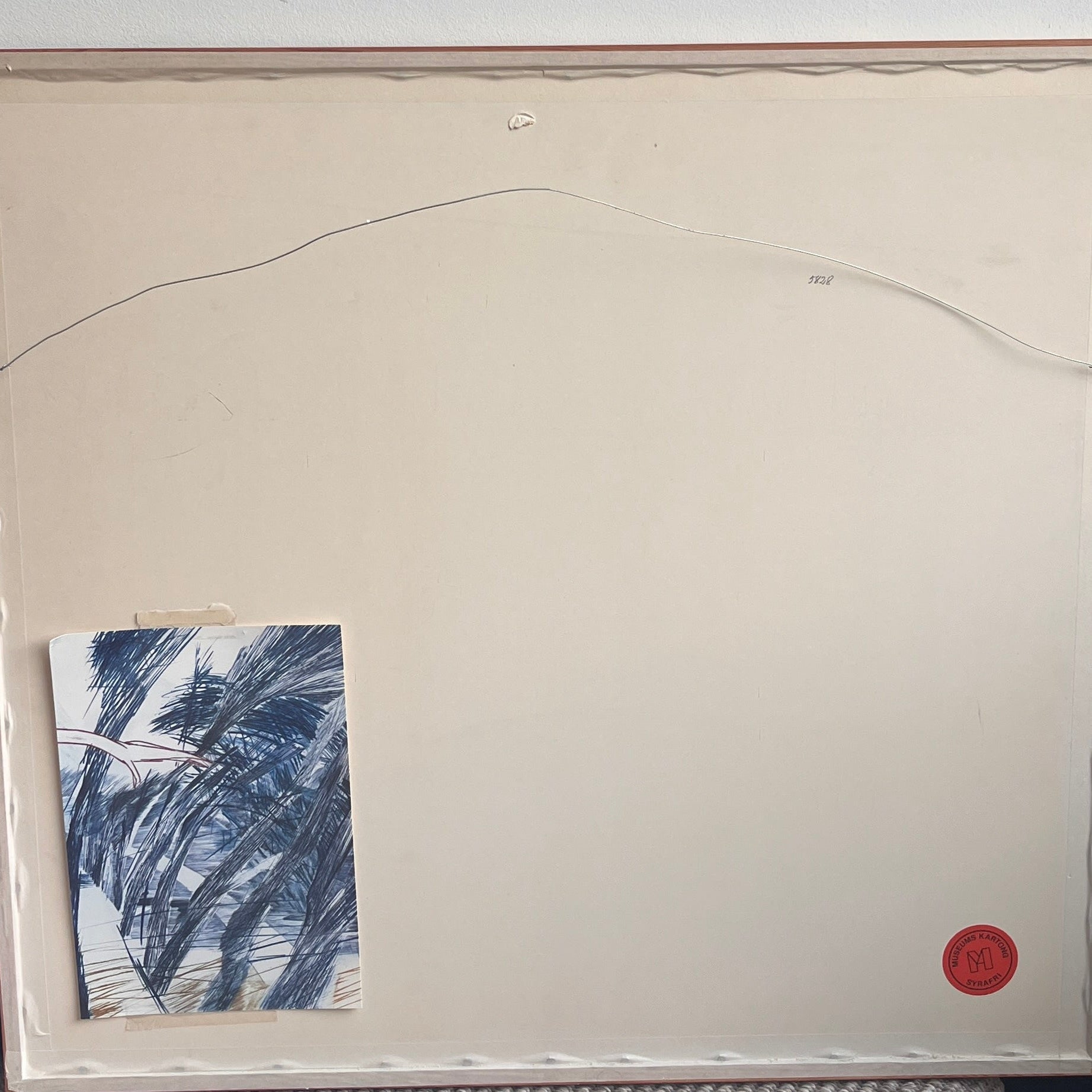 Swedish Lithograph by Ulf Trotzig — back view with hanging wire and label