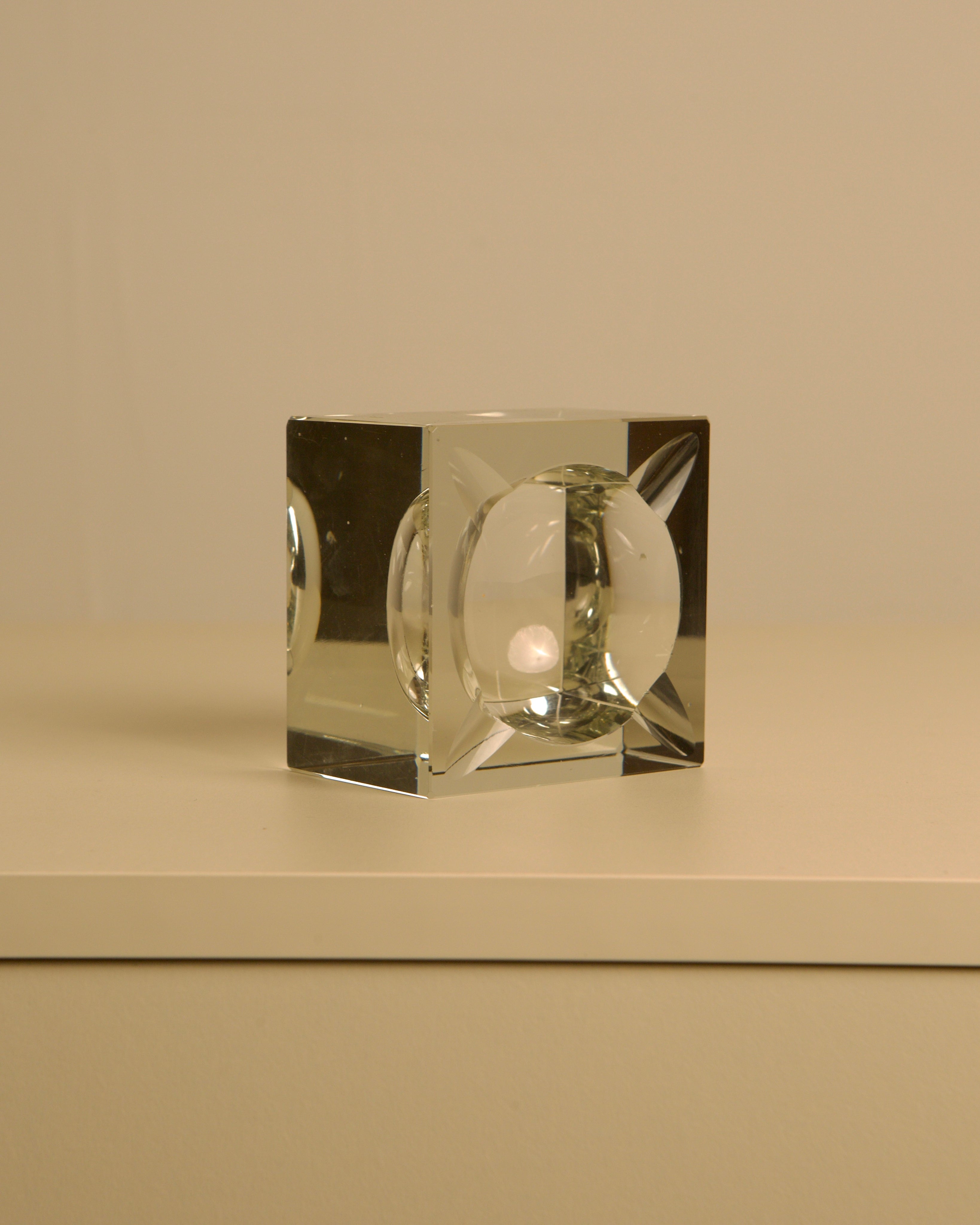 Square Italian Crystal Ashtray, 1960s — angled view on light-colored surface