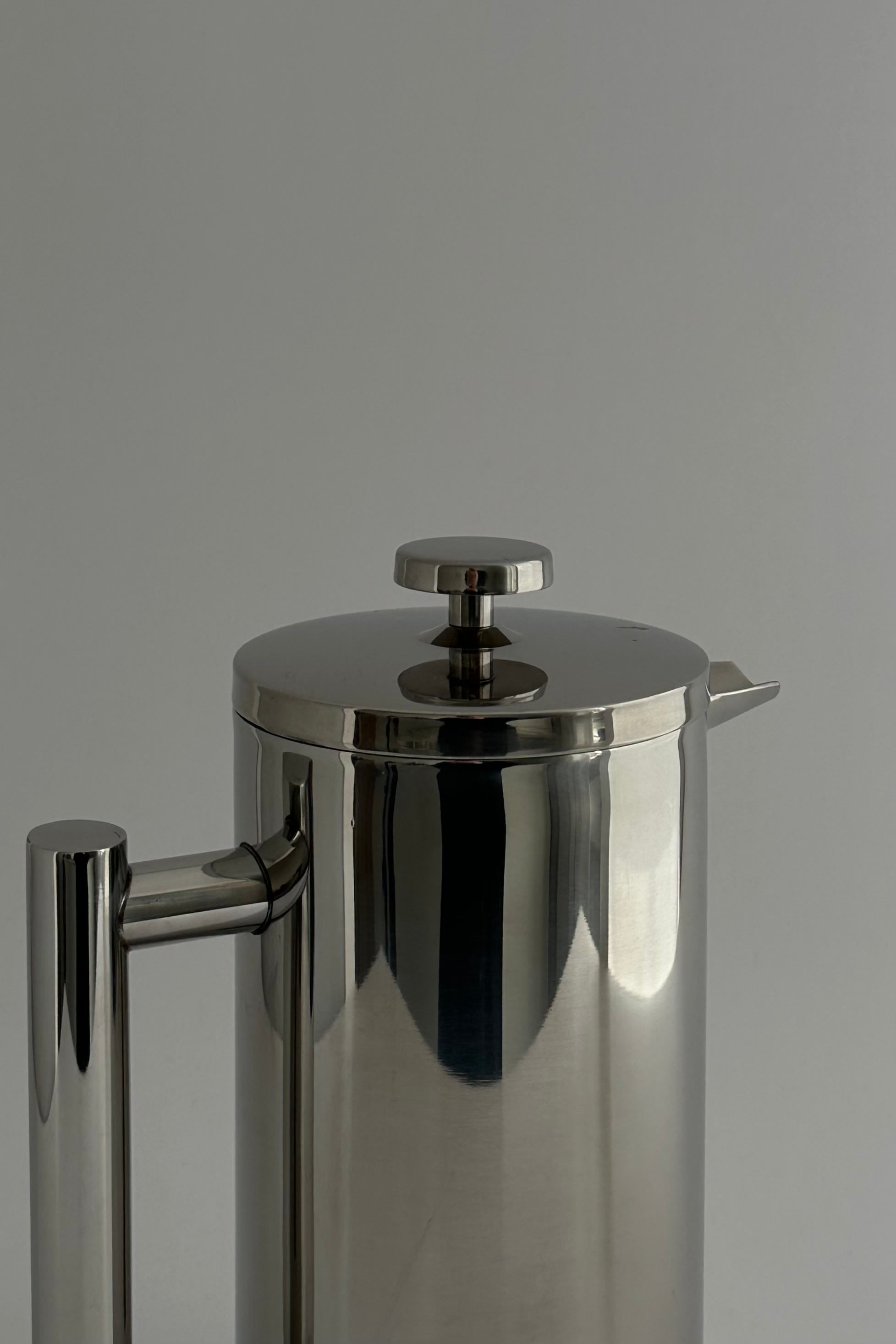 'HEDONISM' stainless steel french press — close-up