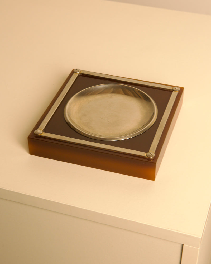 Italian square resin trinket tray with metal accents, 1960s