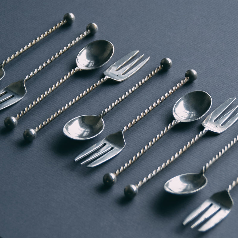 Silver Plated Forks & Spoons (set of 5) — side angle