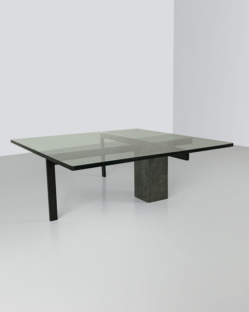 KW1 glass, metal and granite coffee table by Hank Kwint | The Oblist — modern design, granite base