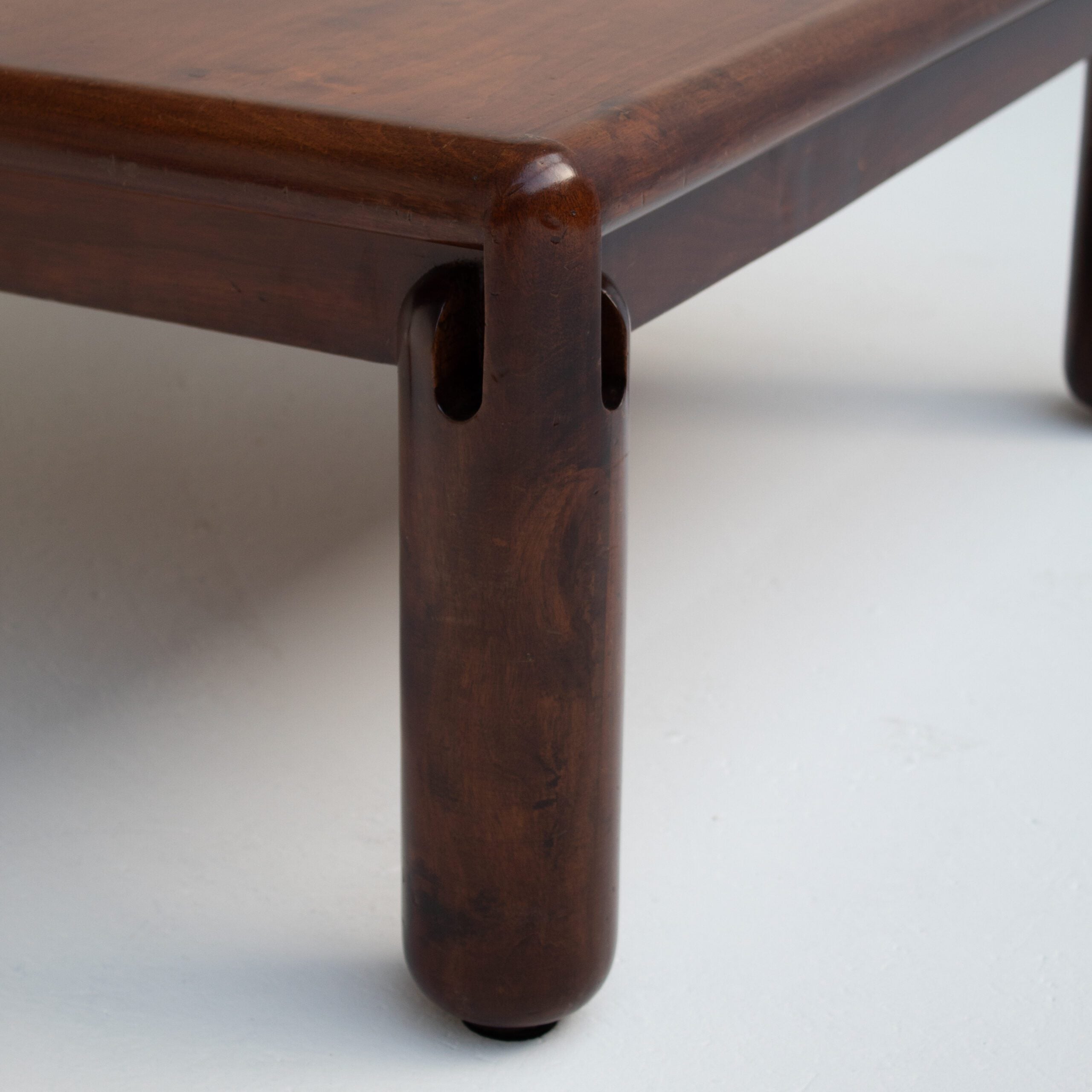 Vintage Solid Wood Coffee Table — back view highlighting rounded wooden legs