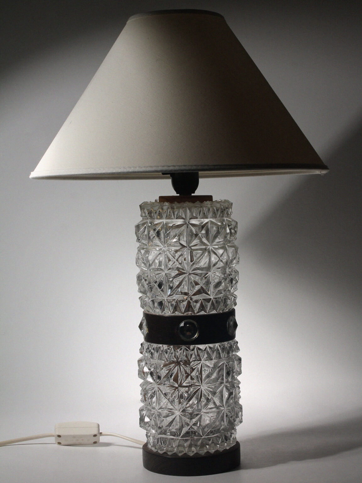 Mid-Century Textured Glass And Wooden Table Lamp, Denmark, 1960s — detail view