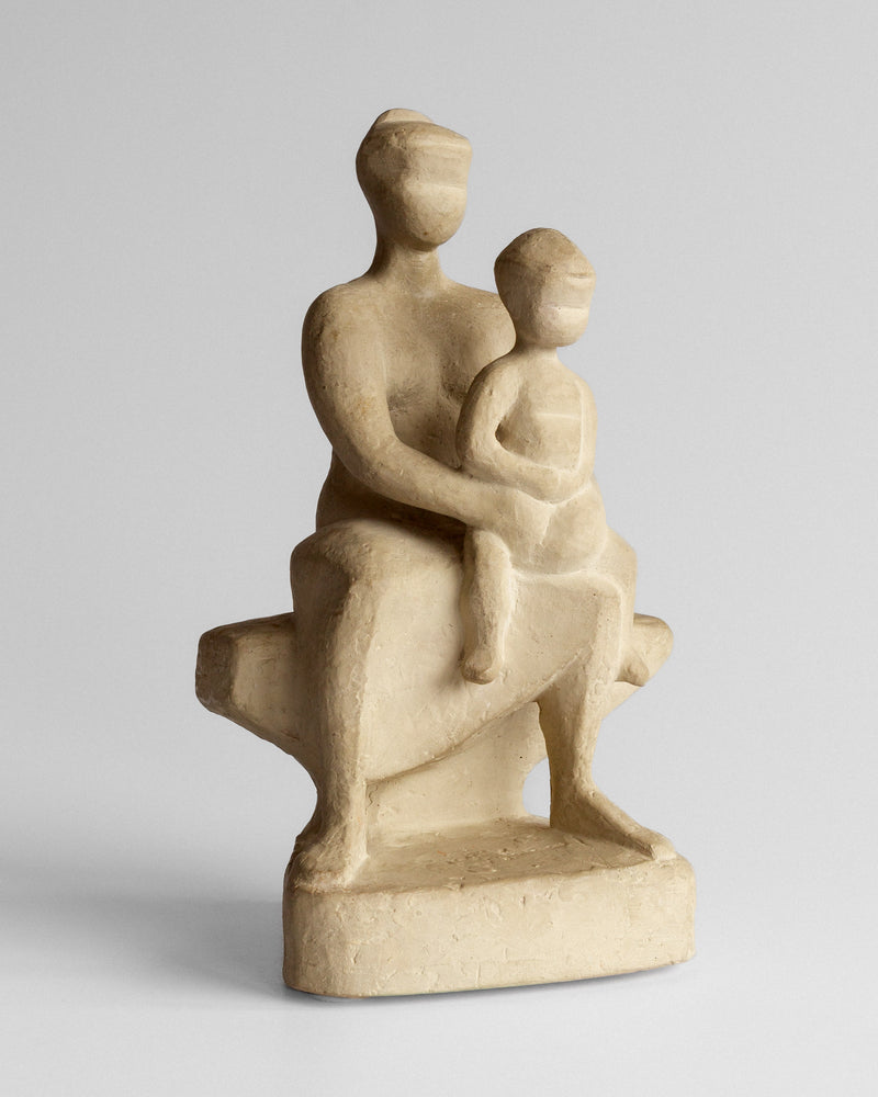 Mother & Child Plaster Sculpture by Stig Blomberg, 1950s — side view highlighting textured plaster finish