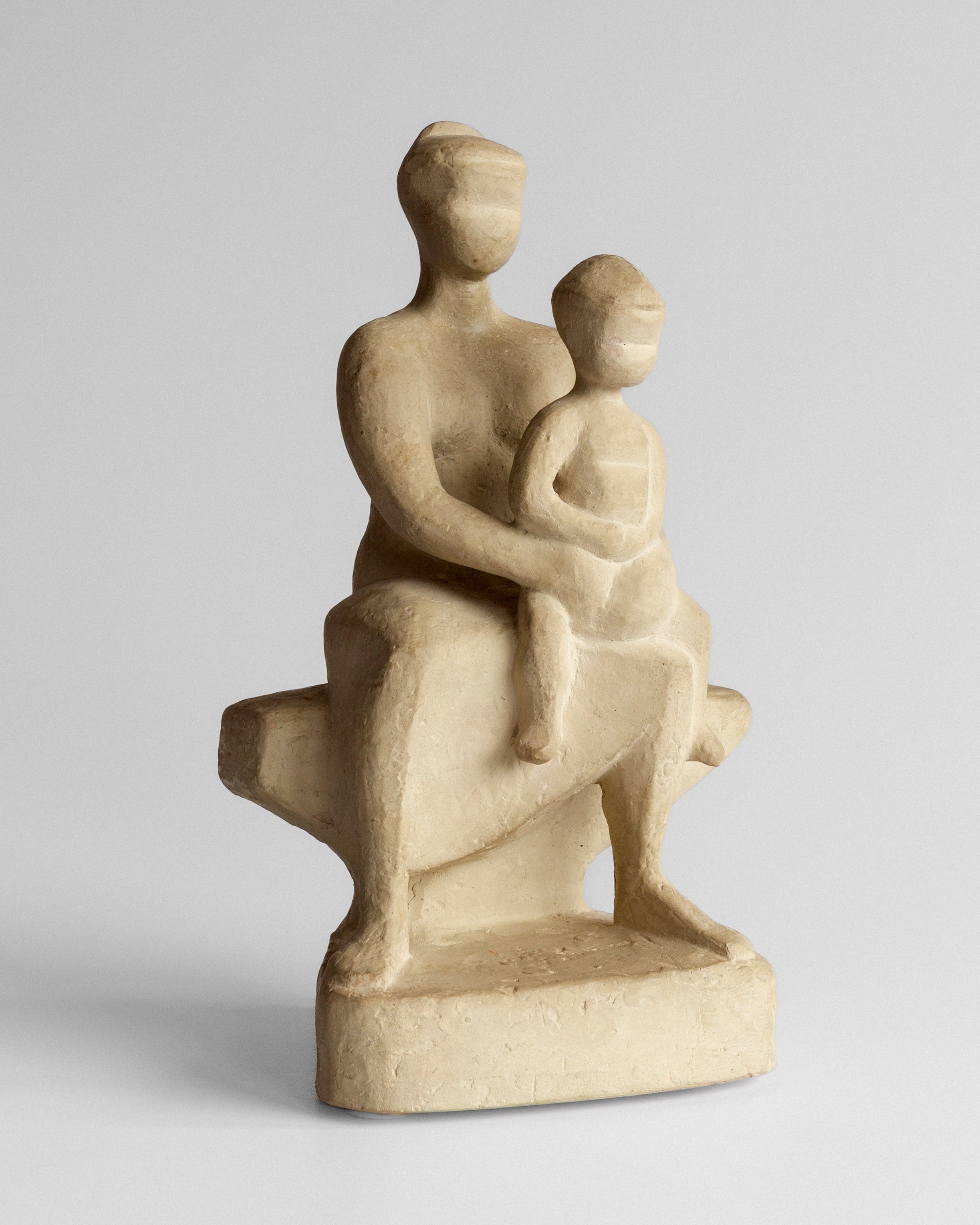 Mother & Child Plaster Sculpture by Stig Blomberg, 1950s — side view highlighting textured plaster finish