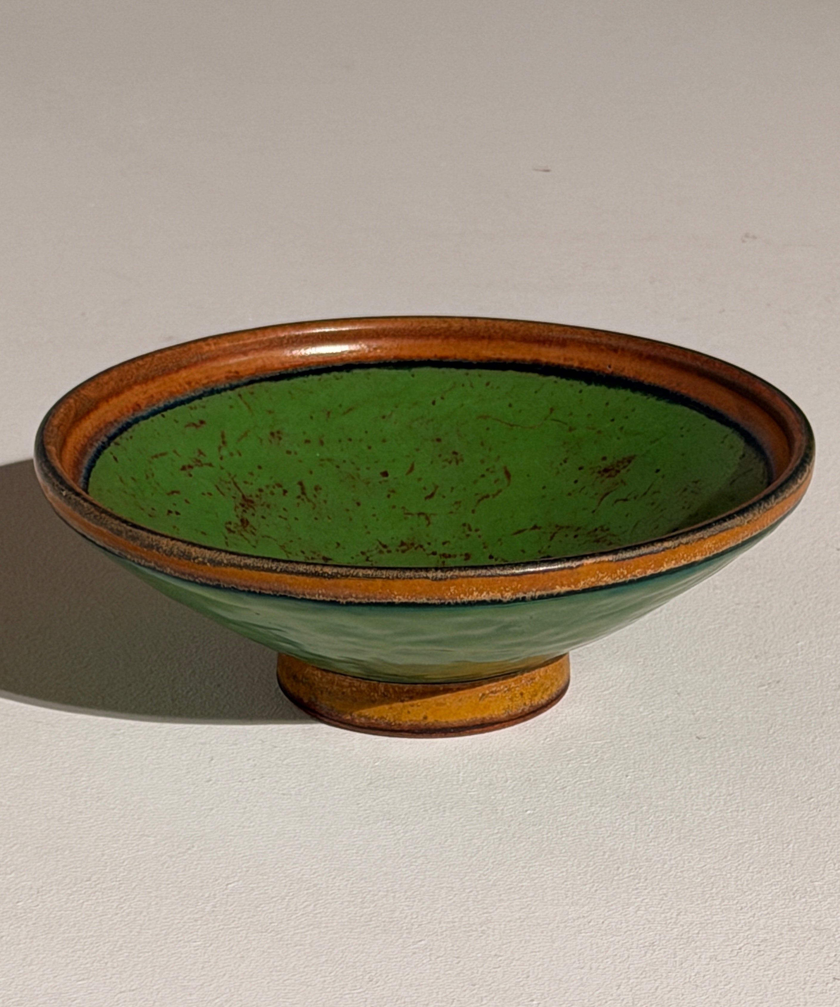 Ceramic Bowl by Louis Lorioux, France, circa 1930 — side view highlighting green glaze and footed base