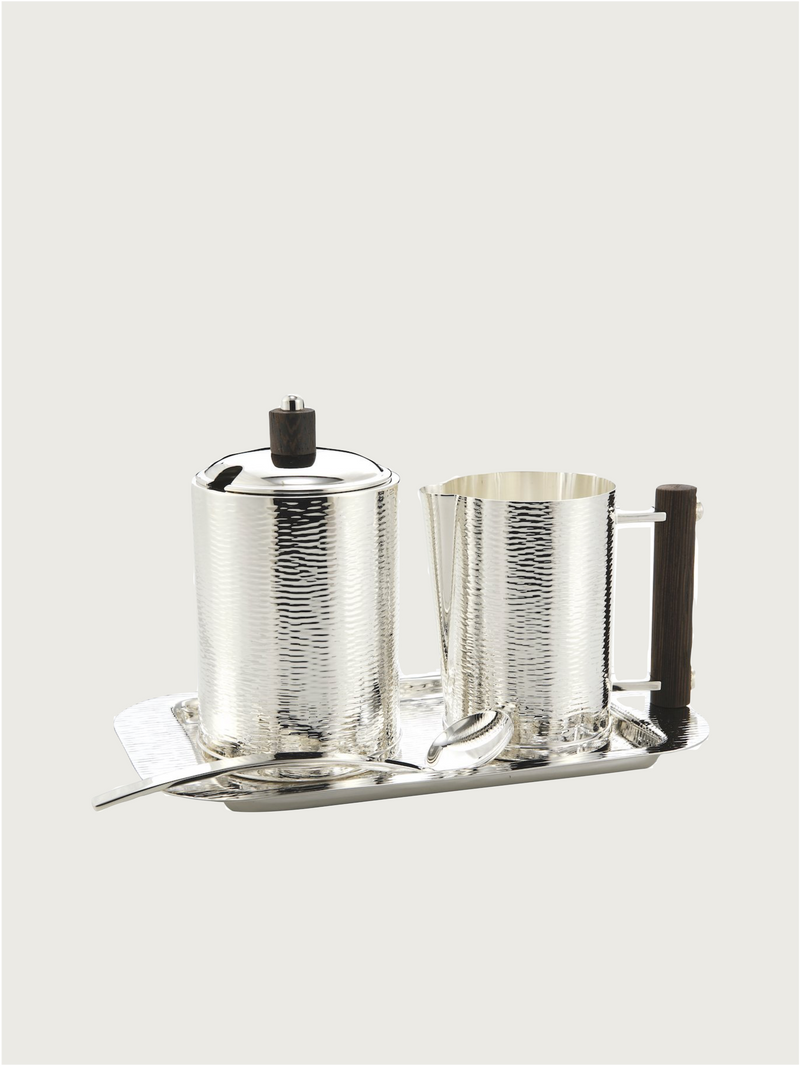 Silver-plated breakfast set with Ebony wood by zanetto | The Oblist — silver finish, handcrafted design