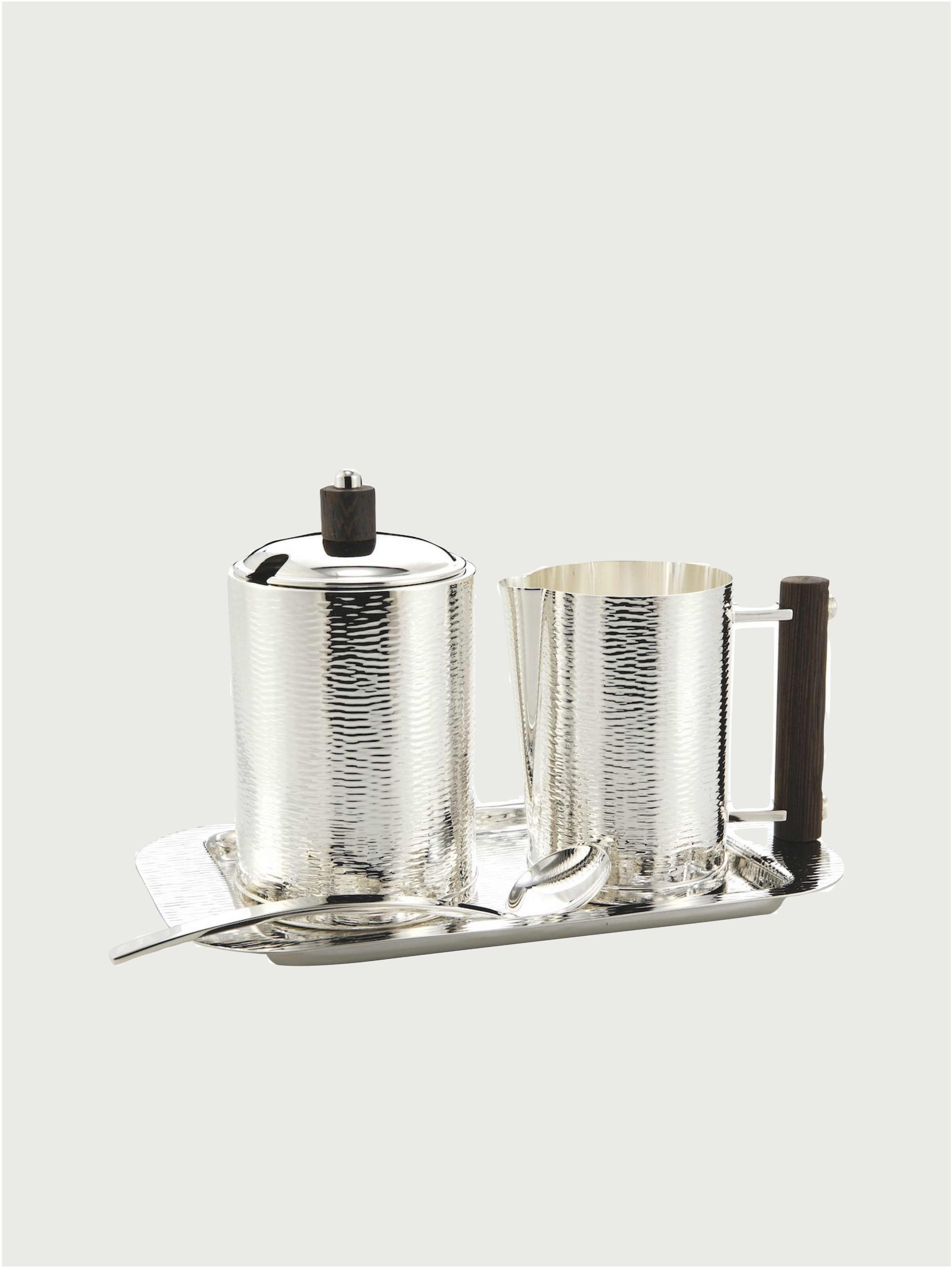 Silver-plated breakfast set with Ebony wood by zanetto | The Oblist — silver finish, handcrafted design