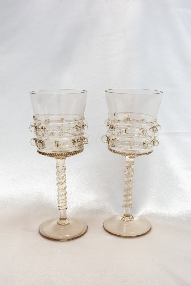 Pair of Mouthblown Wine Glass - Tall Spirals by Lucie Claudia Podrabska | The Oblist — handcrafted glass, clear color