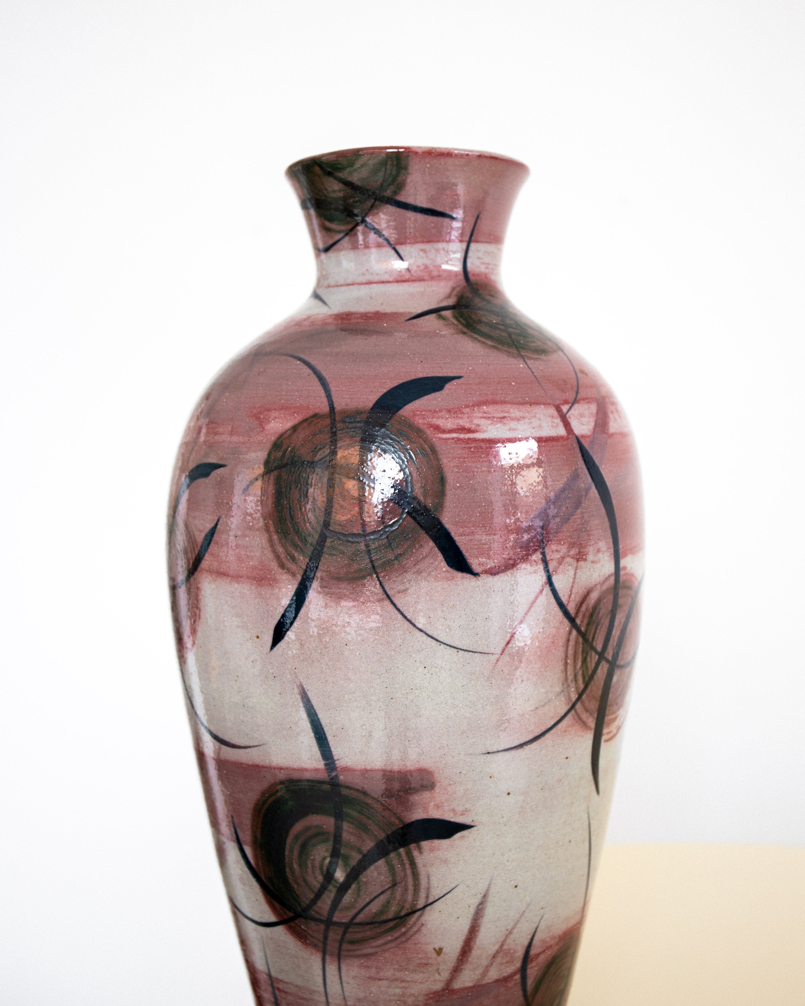 XL Ceramic Floor Vase by Herman Kähler, Denmark, 1930s — side angle showing hand-painted floral design