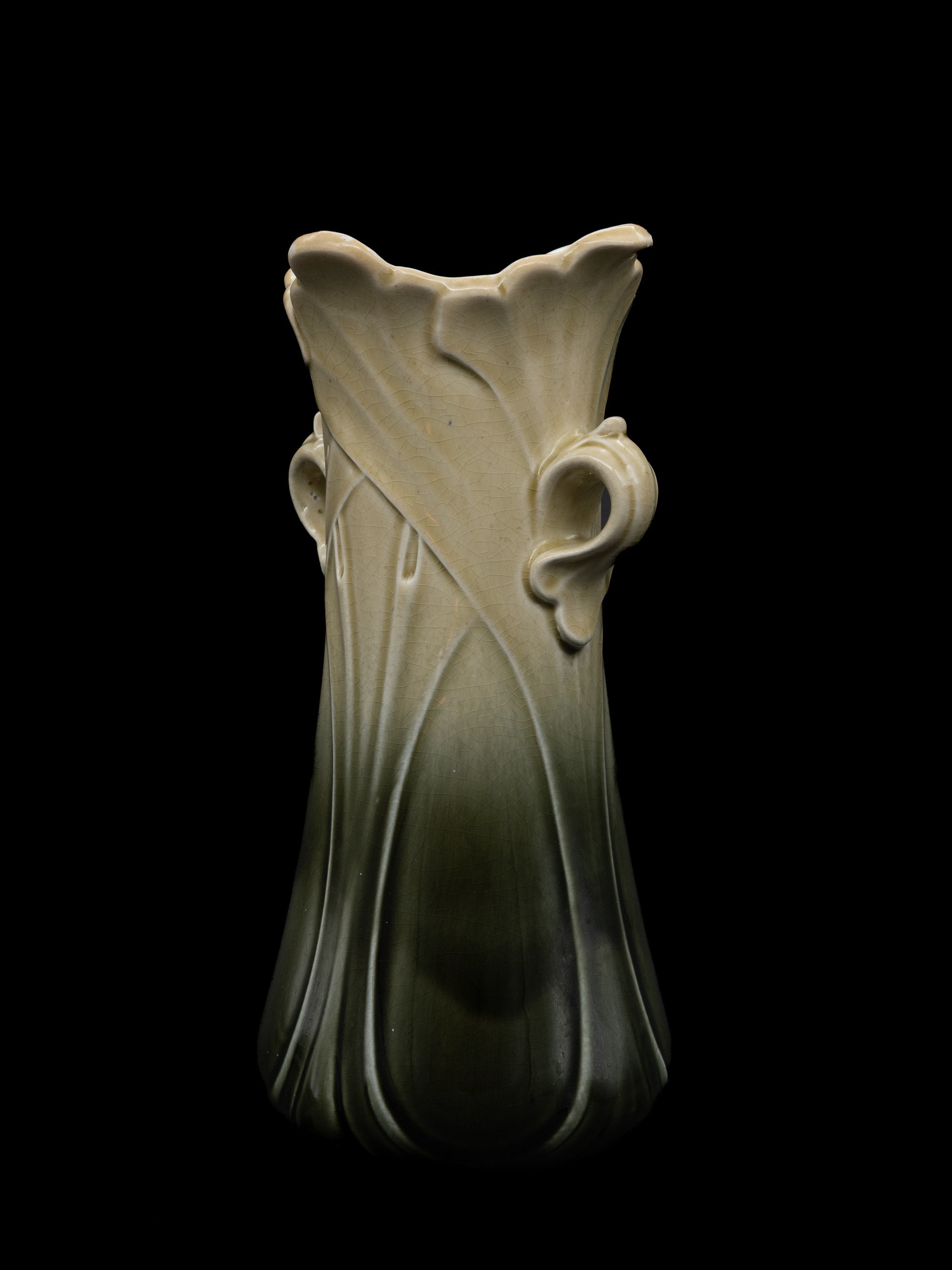 Gustave de Bruyn Art Nouveau Vase, France, c. 1900s — side angle highlighting creamy ceramic texture