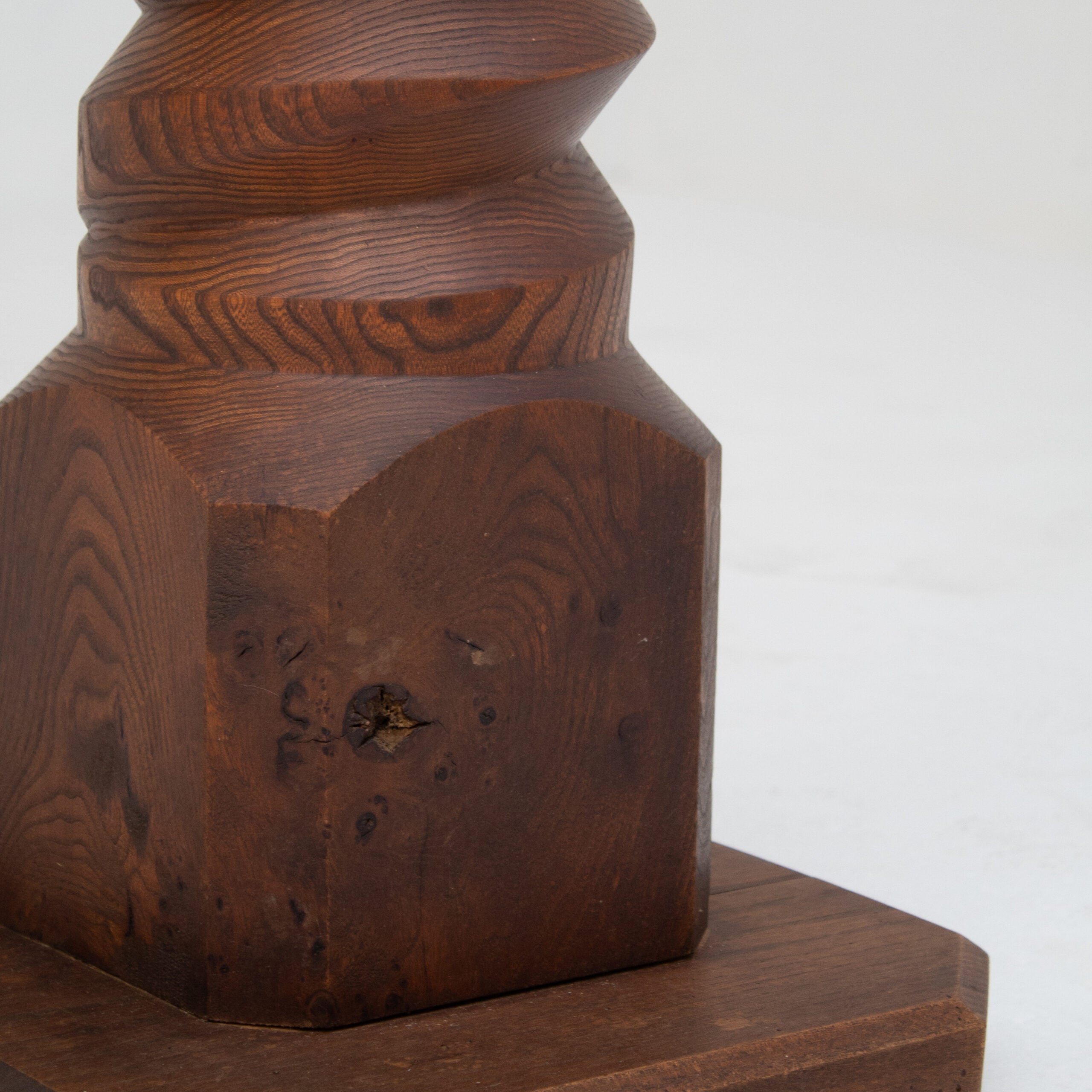 Sculptural Wooden Pillar in Solid Elm with Twisted Geometric Carving — additional view