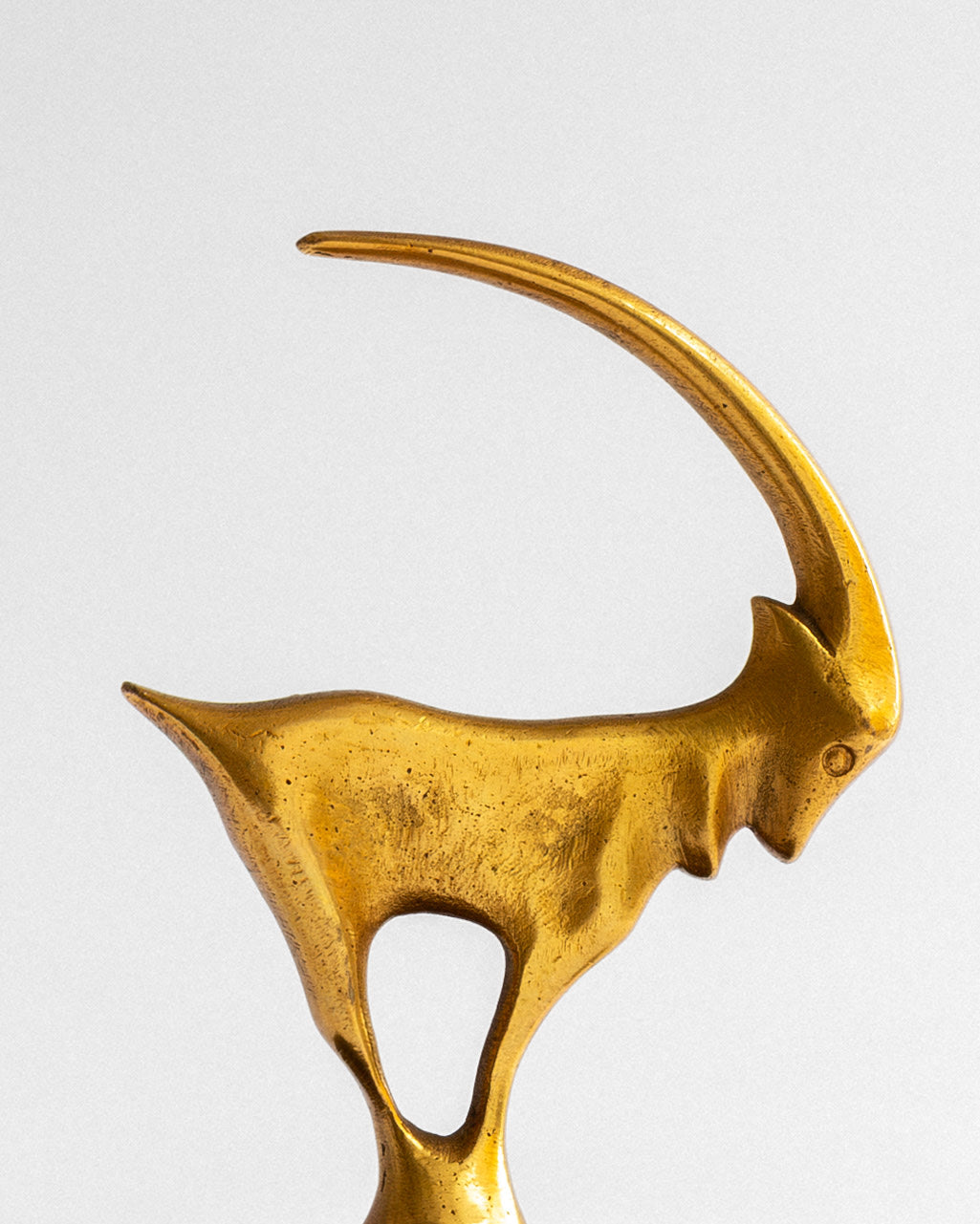 Art Deco Bronze Box with Brass Ibex Finial, 1930s — close-up