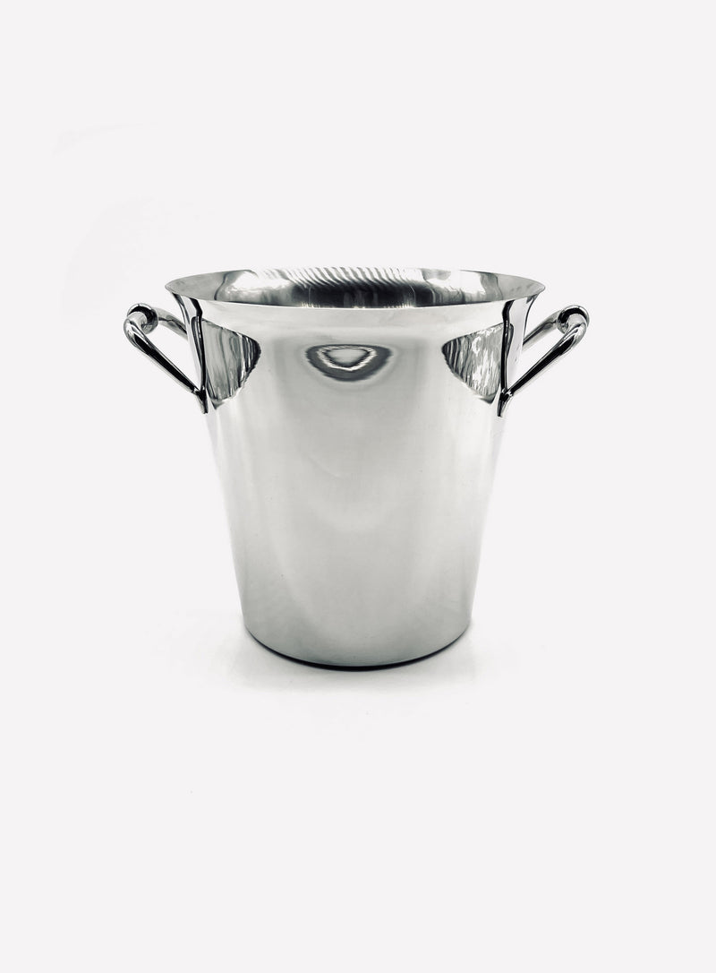 Stainless steel champagne bucket with dual handles, vintage design