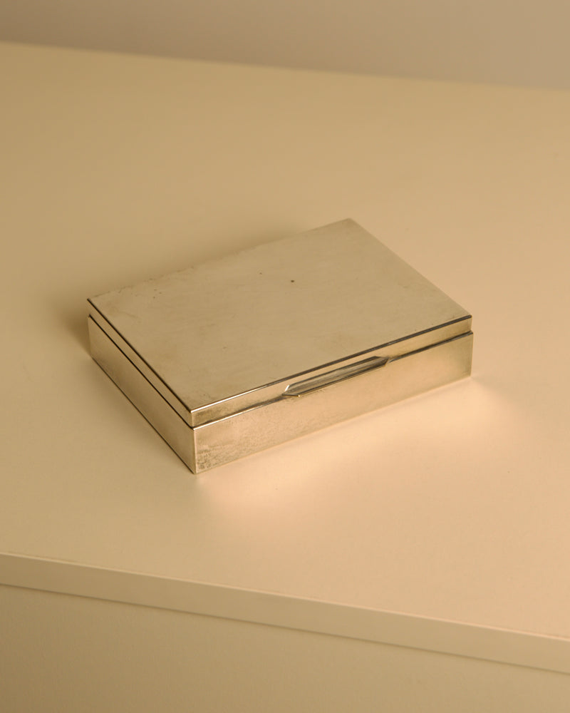 Italian Silver-plated Metal Box with Wooden Interior, 80s by Treaptyque | The Oblist — vintage silver finish