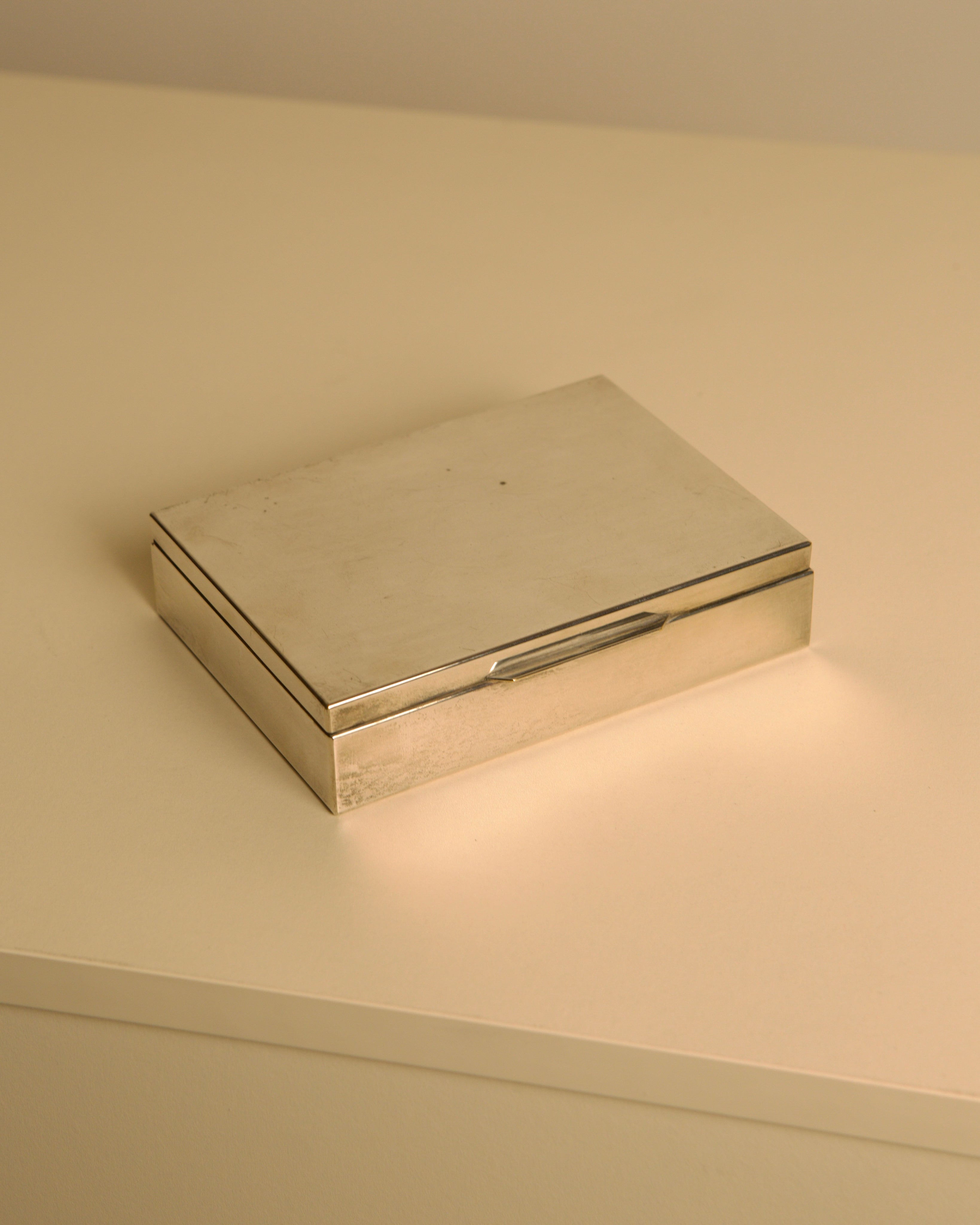 Italian Silver-plated Metal Box with Wooden Interior, 80s by Treaptyque | The Oblist — vintage silver finish