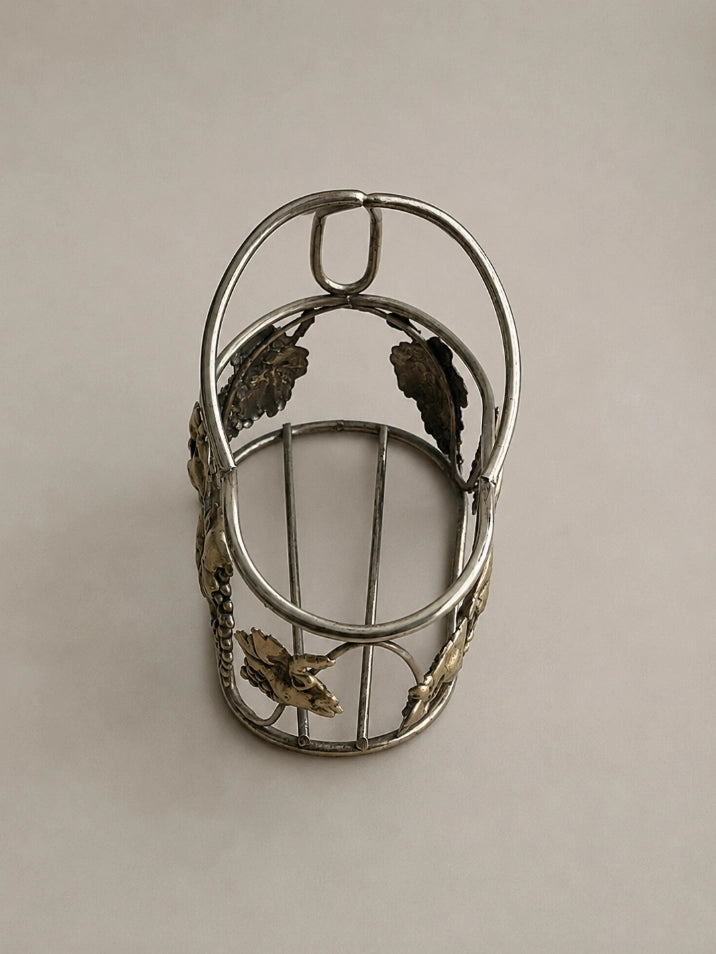1970s French Vintage Godinger Silver-Plated Grape Leaf Wine Bottle Holder — close-up