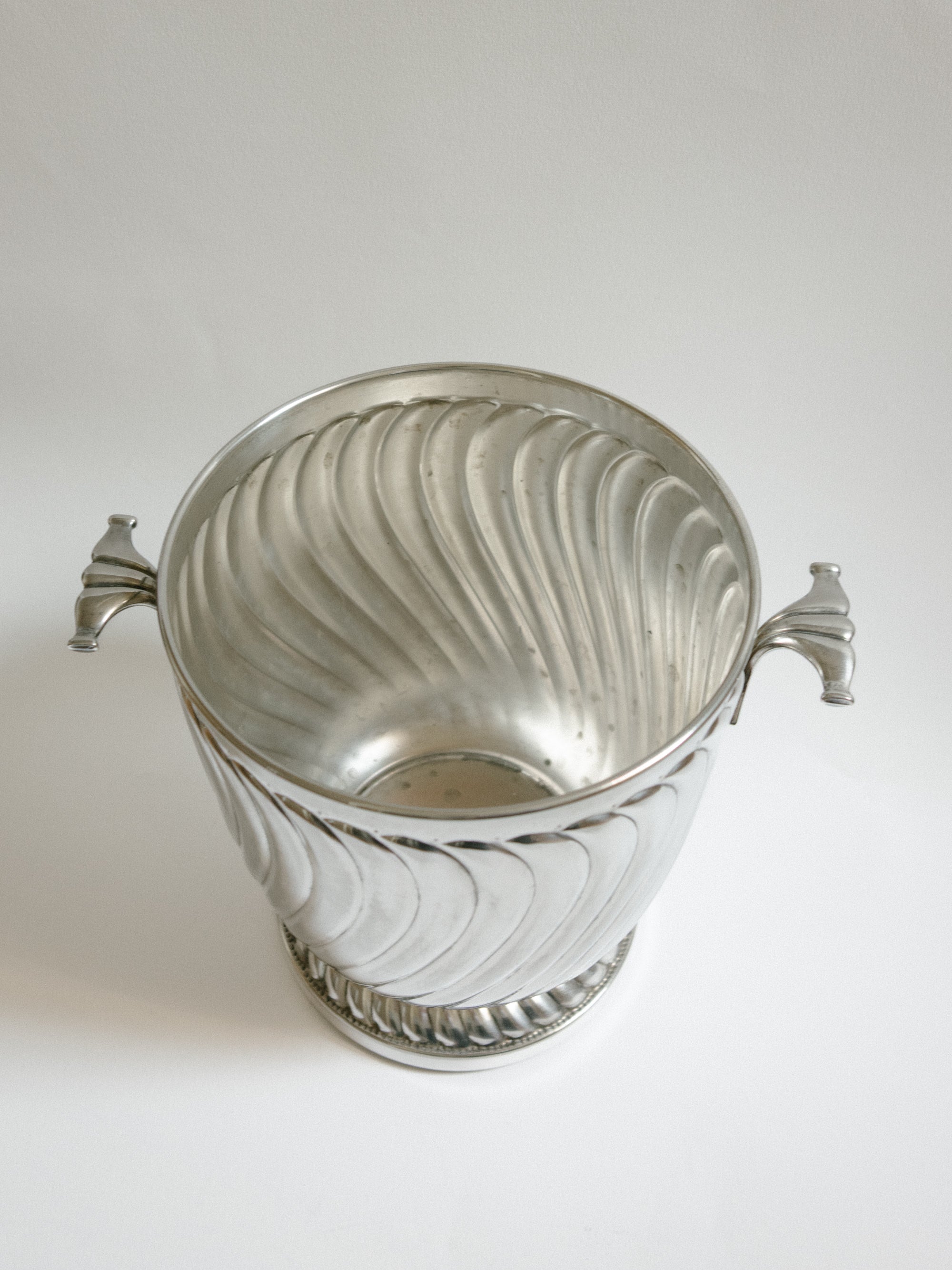 Italian Silver-Plated Ribbed Champagne Bucket, c. 1970s — side angle
