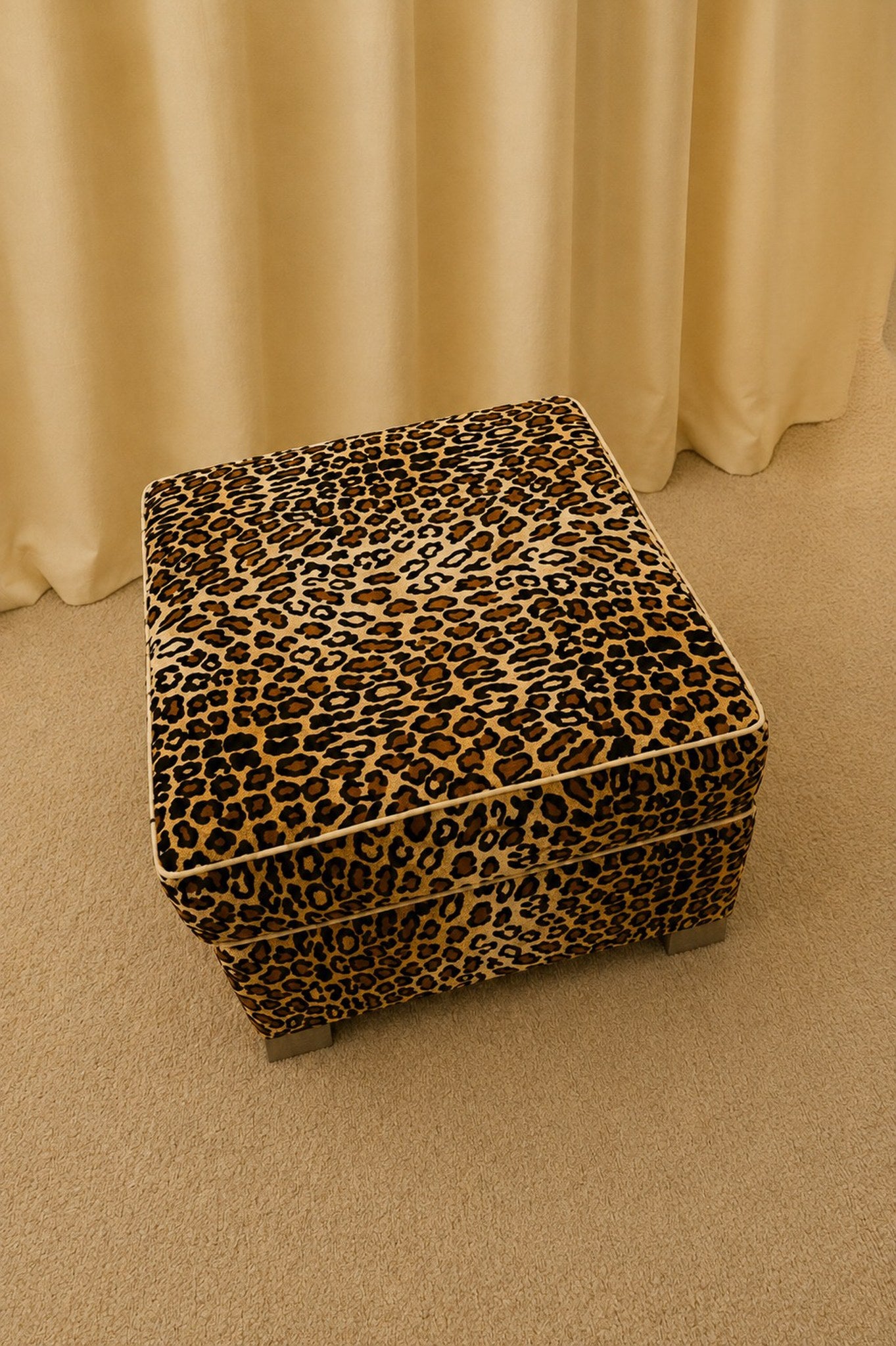 Pair of Leopard Upholstered Footstools — lifestyle setting