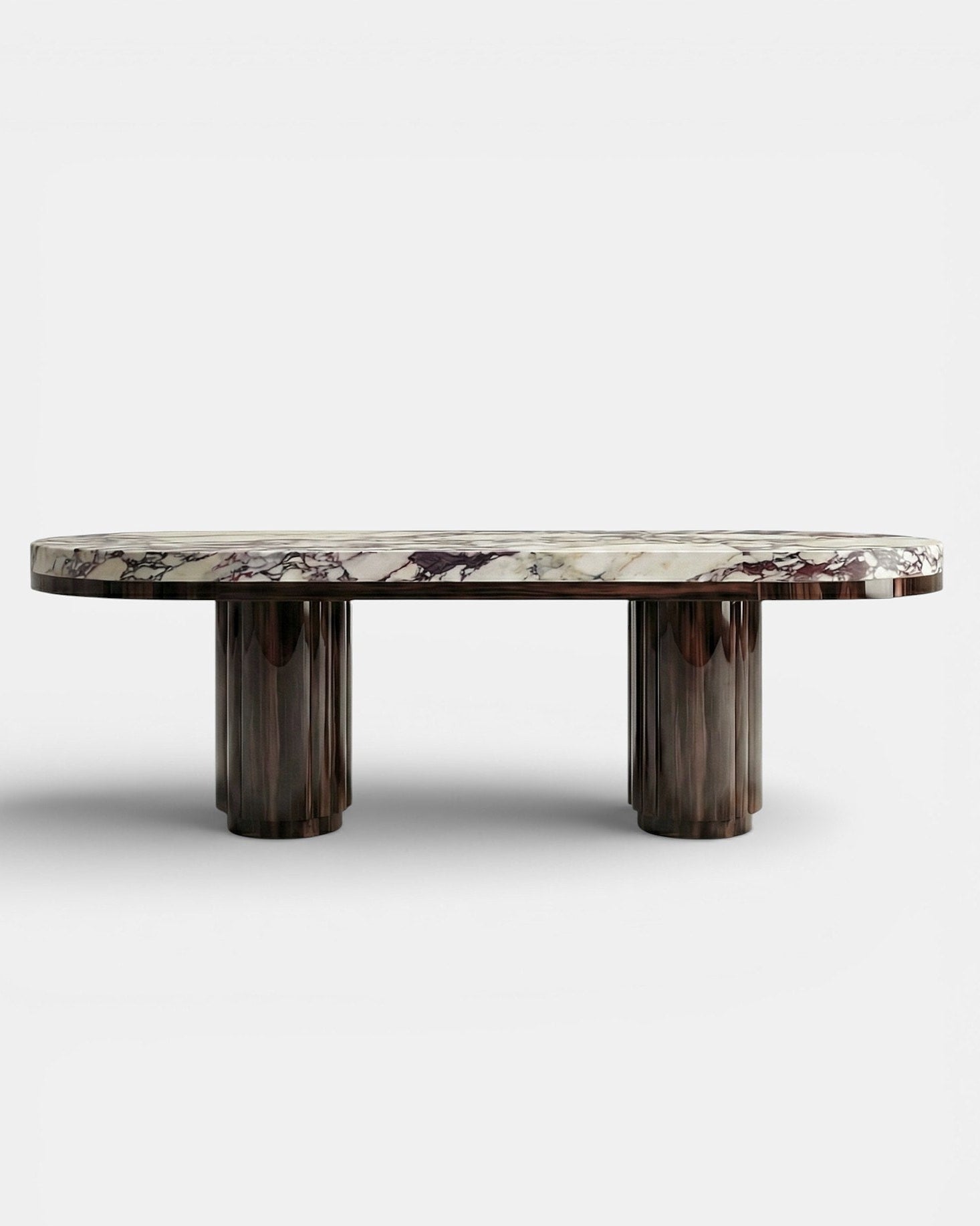 Mira Wood And Calacatta Viola Dining Table by Marbera | The Oblist — modern marble top, wood base