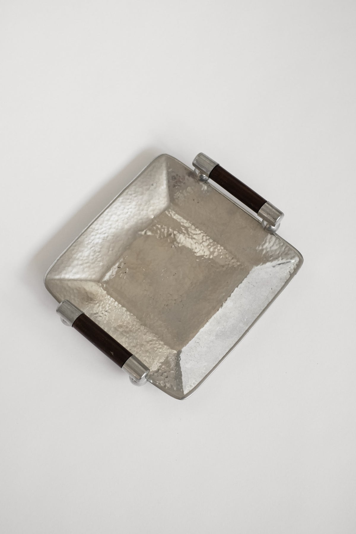 Hammered Pewter Tray with Wooden Handles by Schohaus — detail view