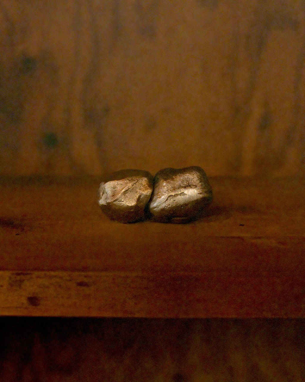 OLIO Cabinet Pull No. 1 — close-up of bronze knobs on wood shelf