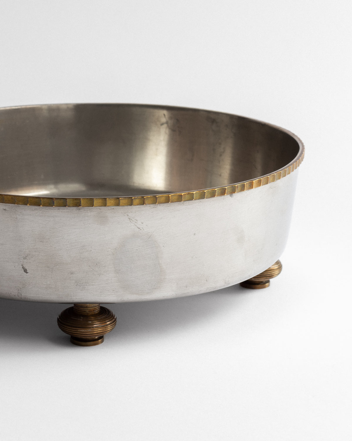 Art Deco Pewter and Brass Bowl by C.G. Hallberg, Sweden, 1933 — close-up