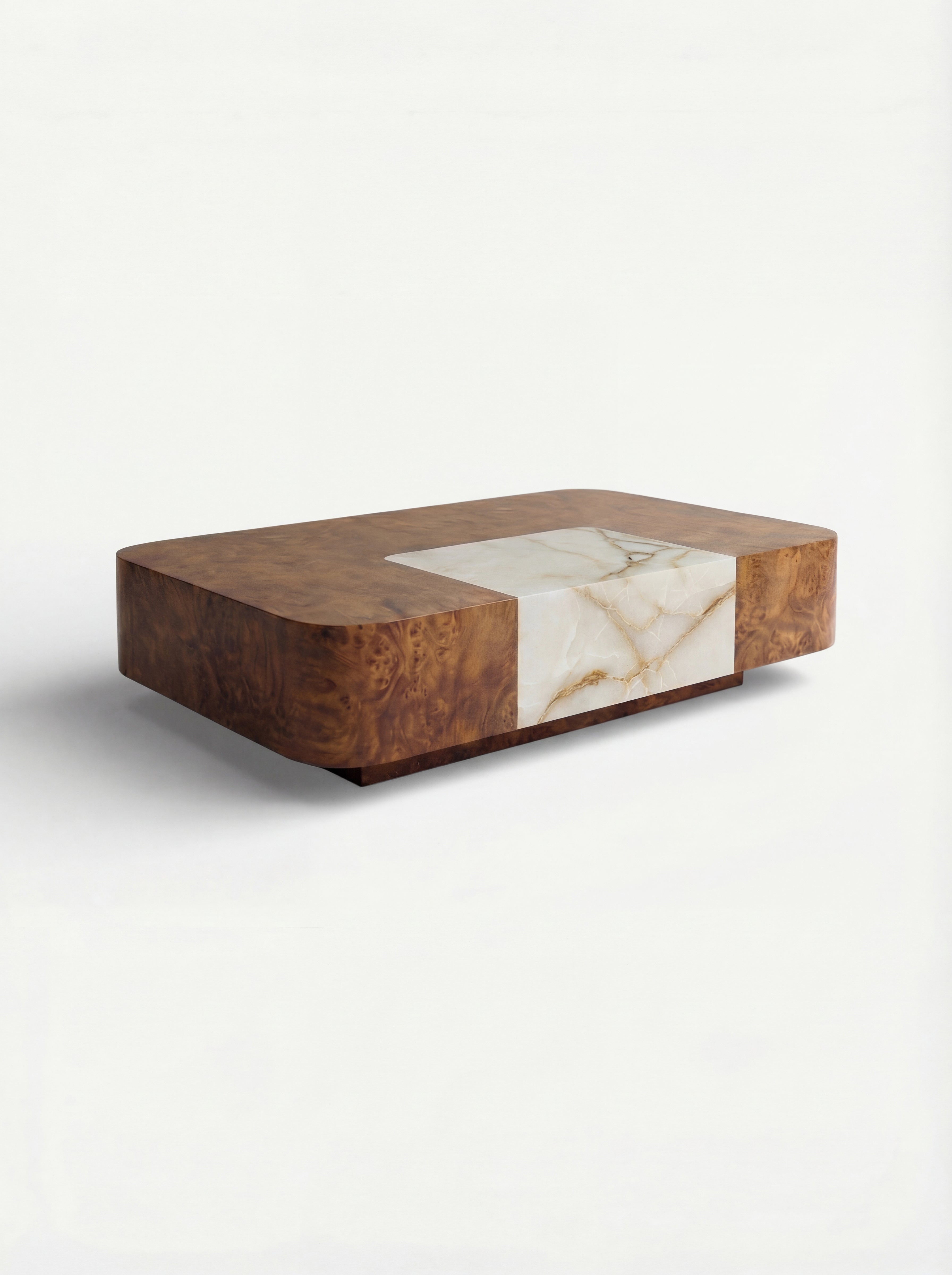 Baci Solo Burl Wood And Shell Onyx — side angle showing natural wood grain