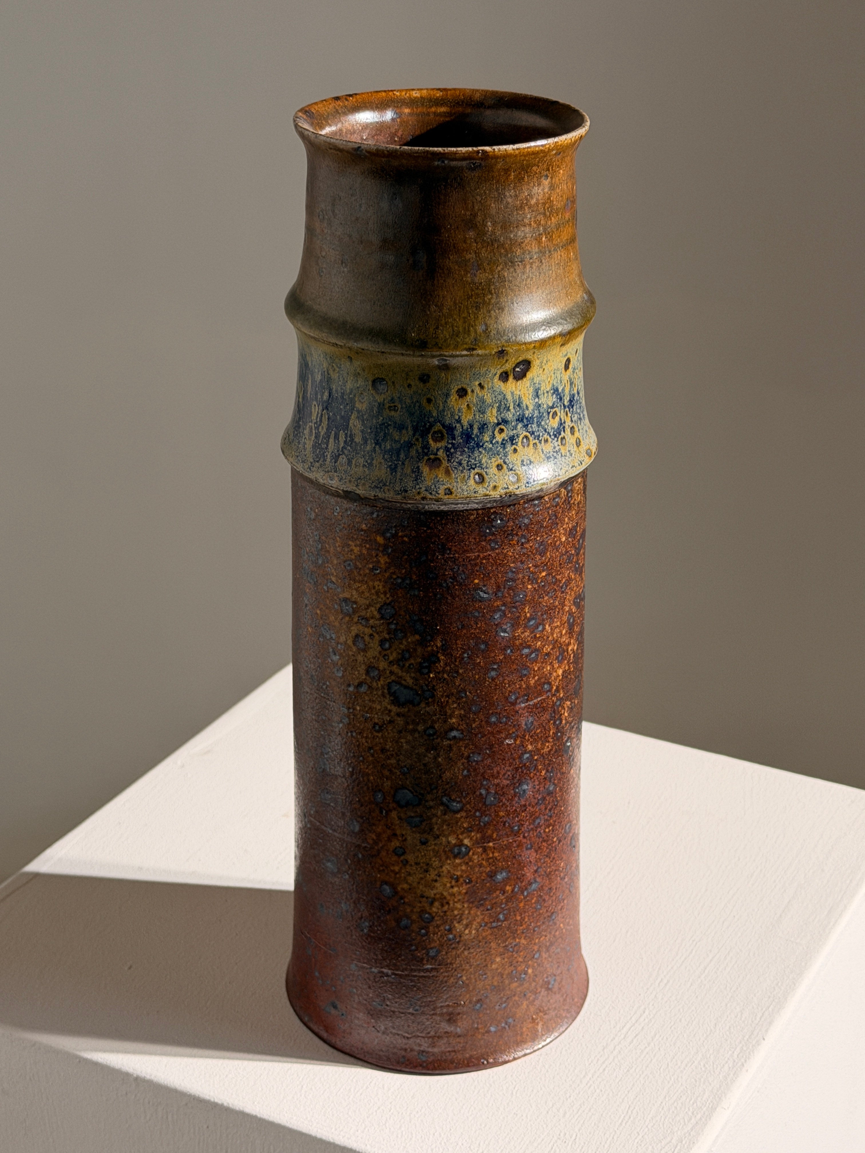 Stoneware cylindrical vase by Jacqueline Paul-Dauphin, La Borne, circa 1970 — side angle