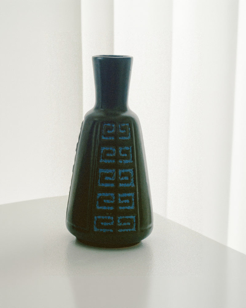 Danish Frank Keramic Bud Vase by Arcā Collections | The Oblist — black ceramic with blue design