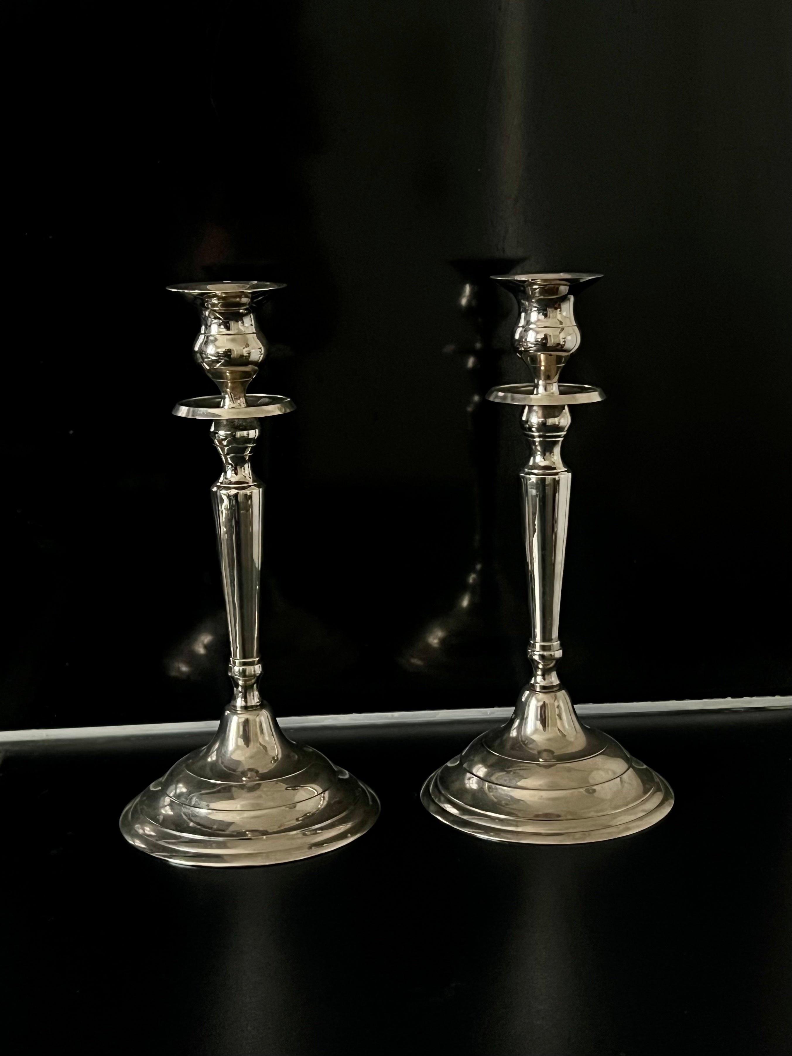 Set of 2 Classic Silver Candle Holders
