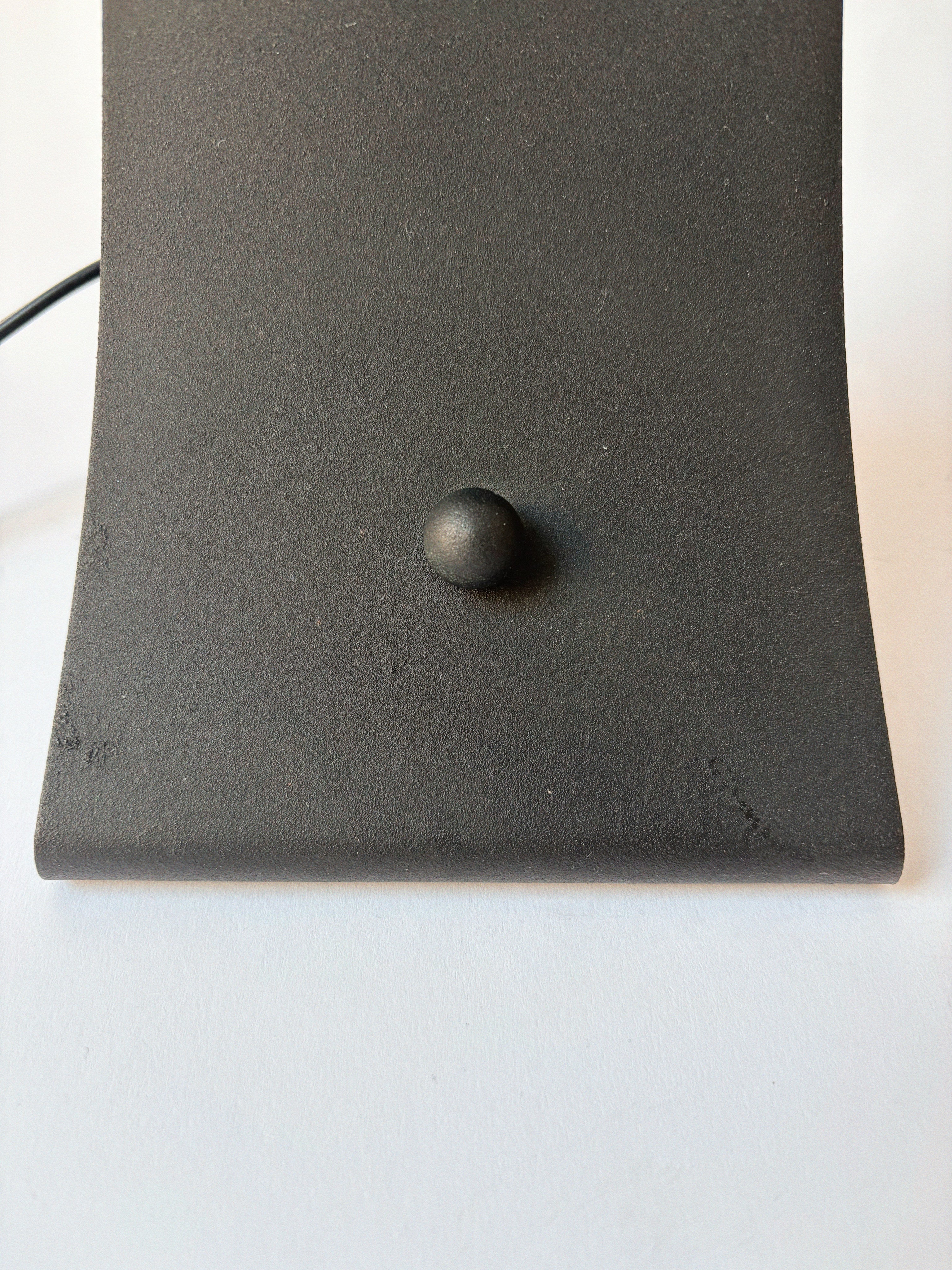 Arched Metal and Glass Lamp, Italy c. 1990’s - 2000’s — close-up of matte black metal base